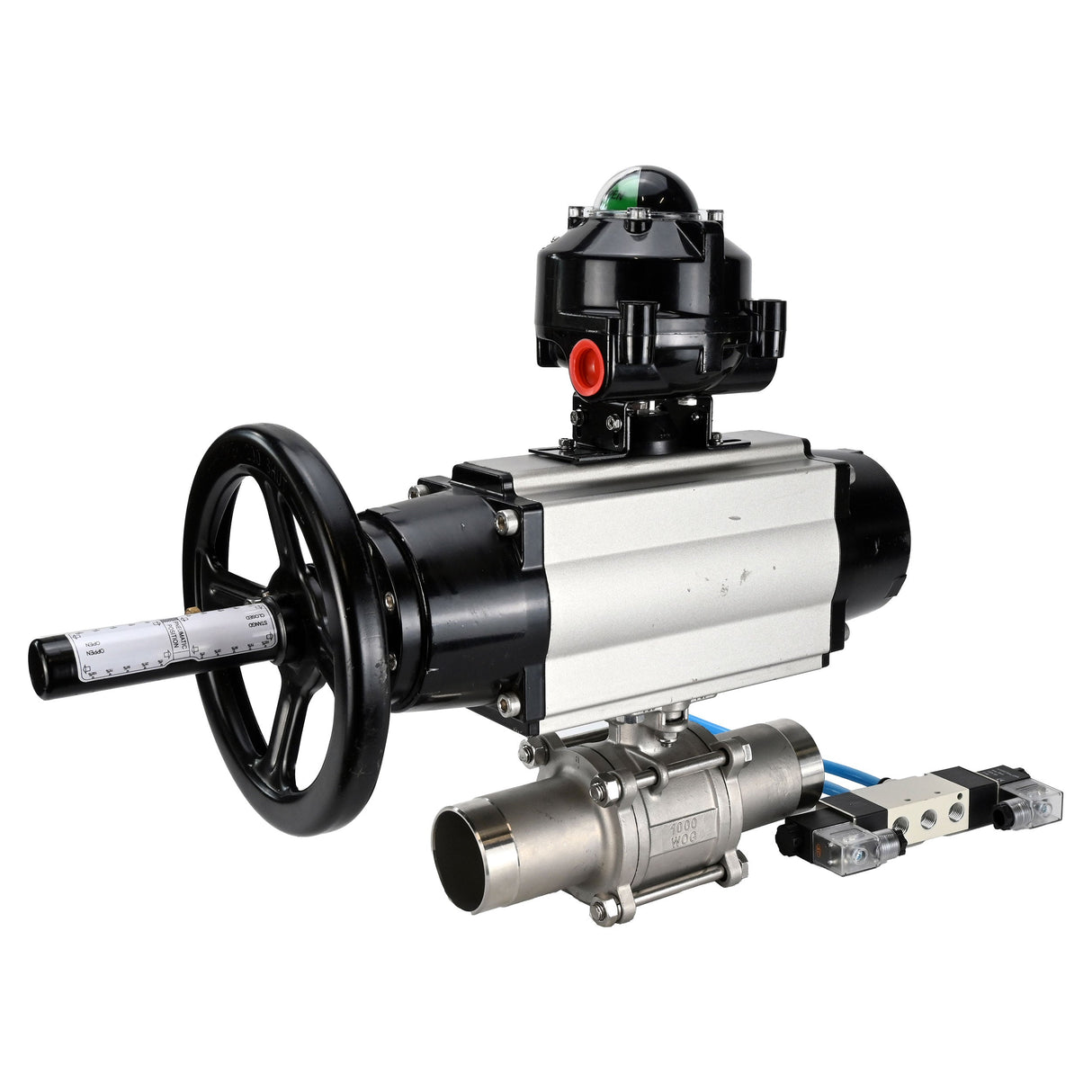 Kugelhähne Elephant BV3131P(3pc)-FP-W-ISO-H LANG, Gehäusematerial - Edelstahl AISI 304, Dichtung - PTFE / PTFE / Teflon, mit pneumatischem Doppelwirkungsantrieb PA-DA-105-1, 4V320-10 220V, LSU APL-510N Ex