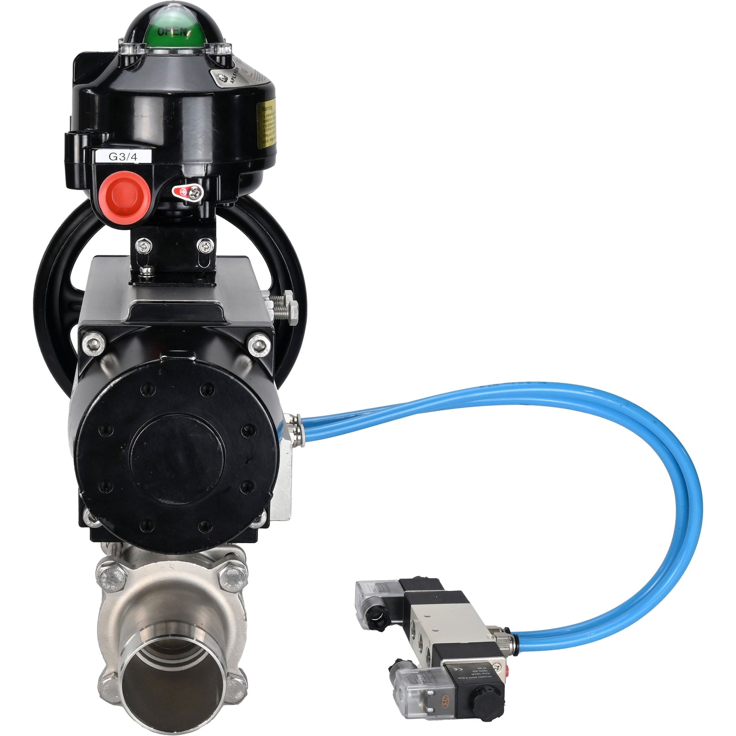 Kugelhähne Elephant BV3232P(3pc)-FP-W-ISO-H LANG, Gehäusematerial - Edelstahl AISI 316, Dichtung - PTFE / PTFE / Teflon, mit pneumatischem Doppelwirkungsantrieb PA-DA-105-1, 4V320-10 220V, LSU APL-510N Ex