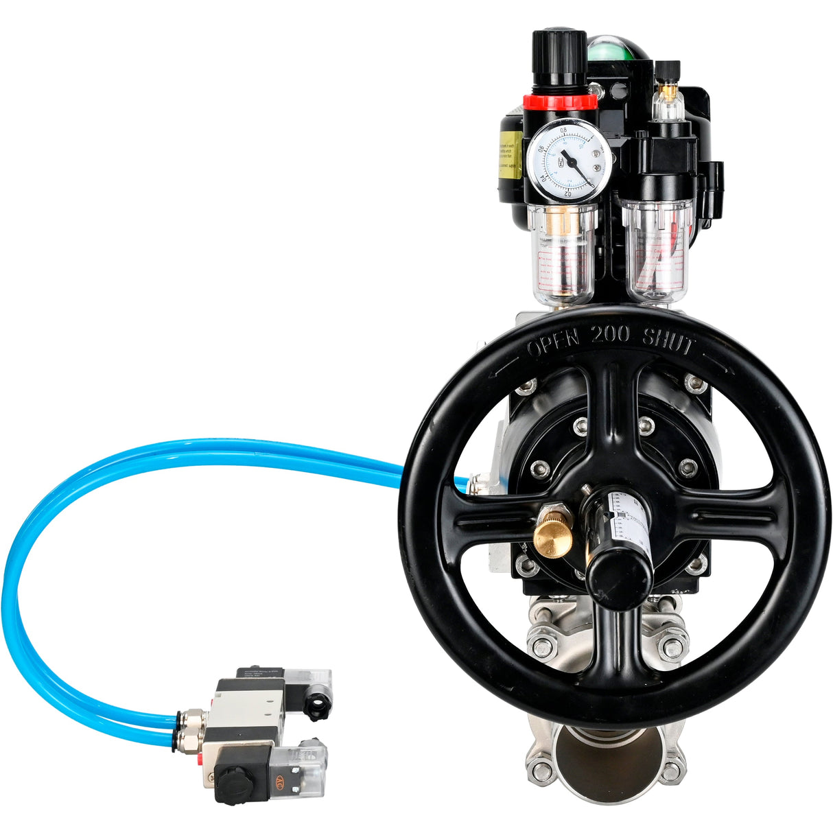 Kugelhähne Elephant BV3131P(3pc)-FP-W-ISO-H LANG, Gehäusematerial - Edelstahl AISI 304, Dichtung - PTFE / PTFE / Teflon, mit pneumatischem Doppelwirkungsantrieb PA-DA-105-1, 4V320-10 220V, LSU APL-510N Ex, ATU AFC2000