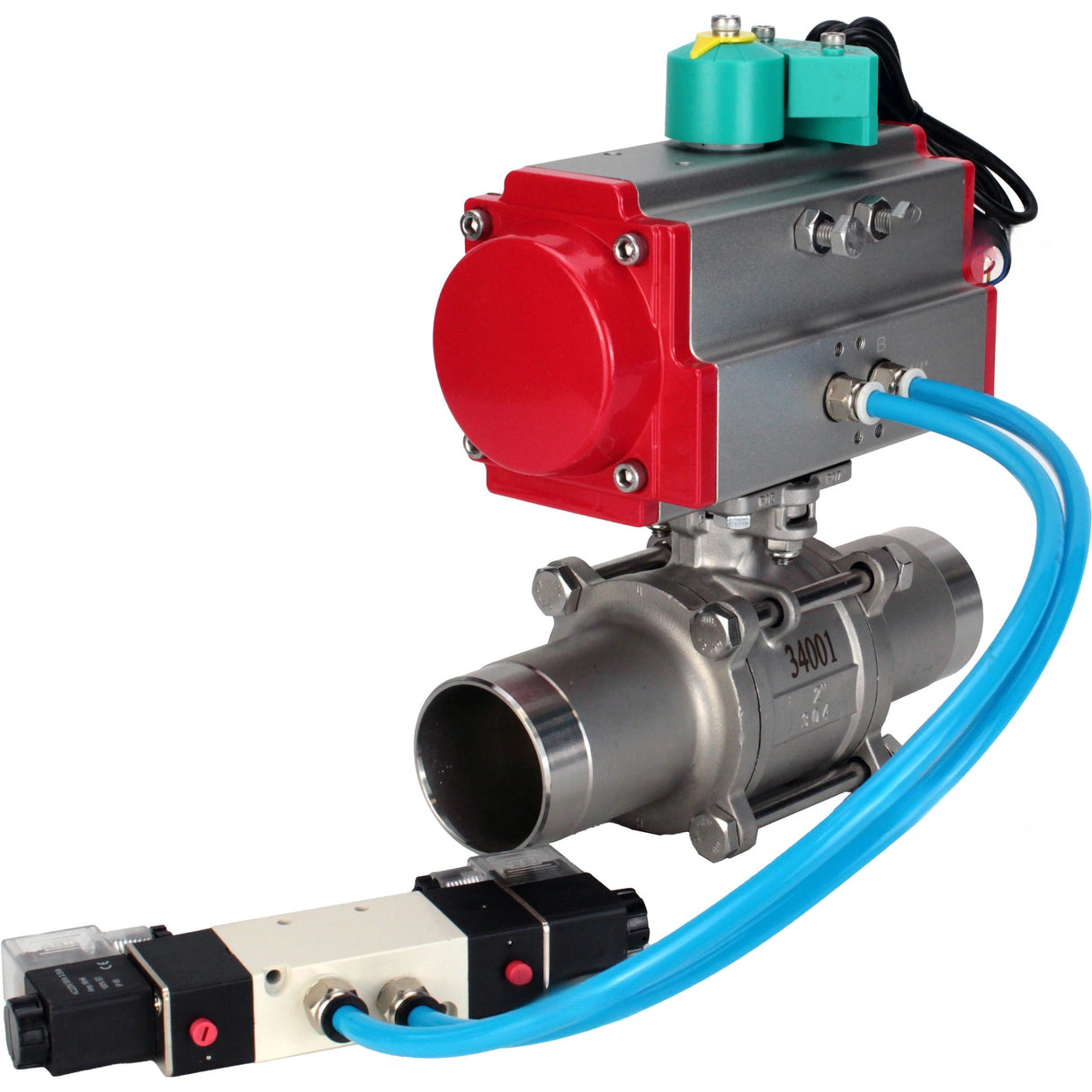 Ball valves Elephant BV3232P(3pc)-FP-W-ISO-H LONG DN10-150 63/40/25/16 bar full bore, body - 316 stainless steel, seal - PTFE, for welding, with PA-DA pneumatic actuator, pneumatic distributor 4V320-10 220V and ALS200D magnetic switch