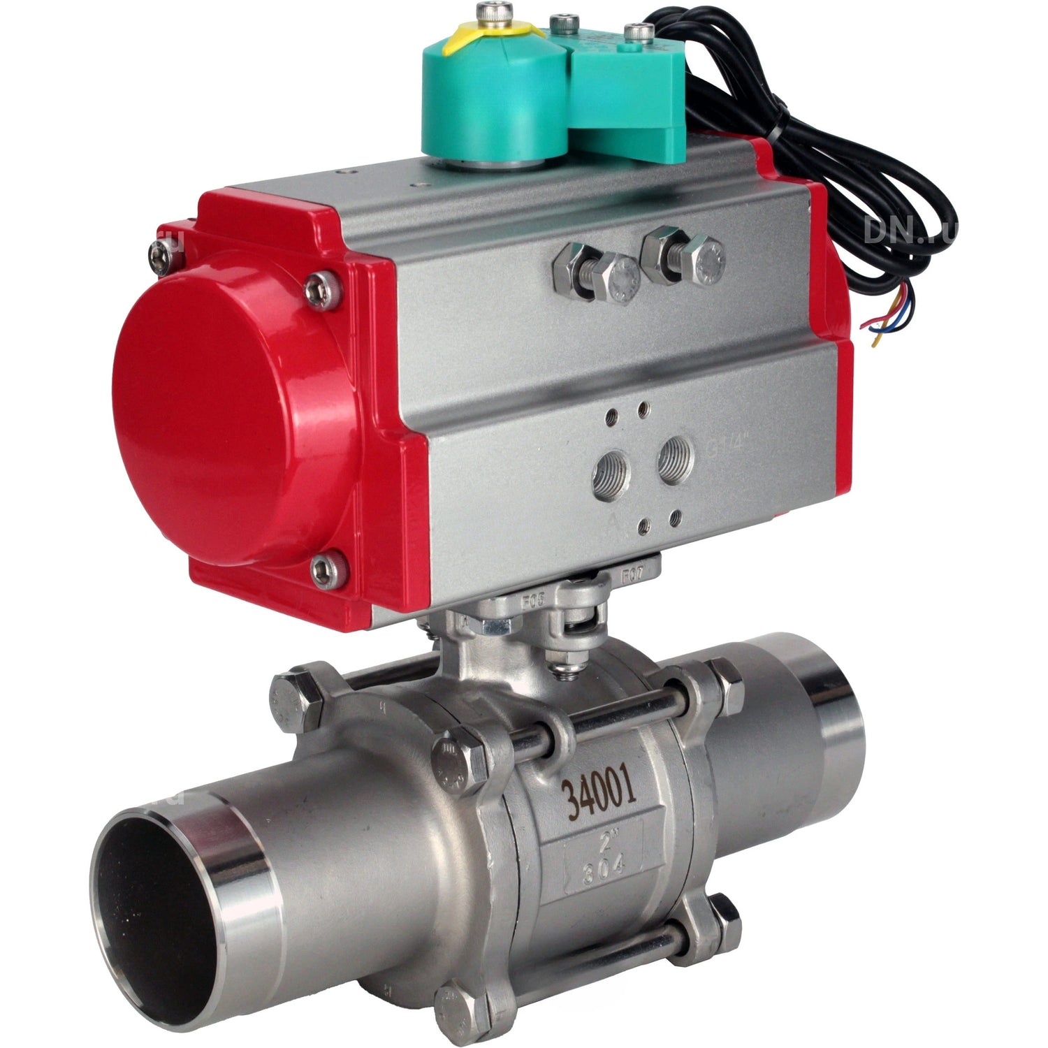 Ball valves Elephant BV3232P(3pc)-FP-W-ISO-H LONG DN10-150 63/40/25/16 bar full bore, body - 316 stainless steel, seal - PTFE, for welding, with pneumatic drive PA-DA and ALS200D magnetic switch