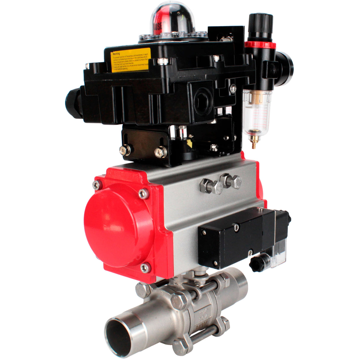 Kugelhähne Elephant BV3232P(3pc)-FP-W-ISO-H LANG voll durchgängig, Gehäuse - Edelstahl 316, zum Schweißen, mit pneumatischem Antrieb Elephant PA-SA, pneumatischem Verteiler 4M310-08 220V, LSU APL-410N EX und ATU AFC2000