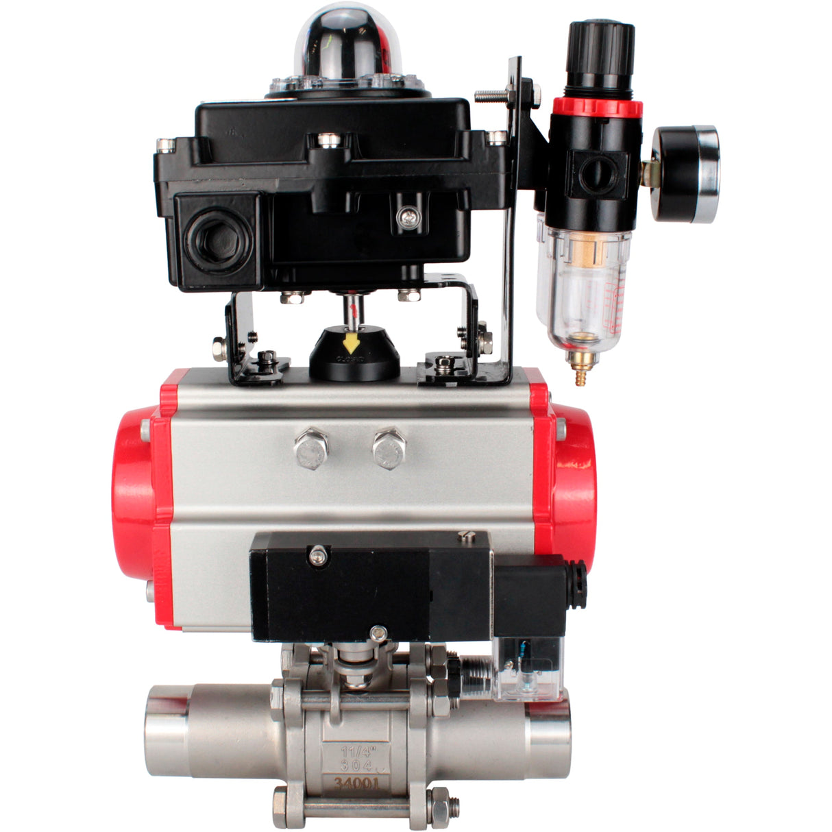 Kugelhähne Elephant BV3232P(3pc)-FP-W-ISO-H LANG voll durchgängig, Gehäuse - Edelstahl 316, zum Schweißen, mit pneumatischem Antrieb Elephant PA-SA, pneumatischem Verteiler 4M310-08 220V, LSU APL-410N EX und ATU AFC2000