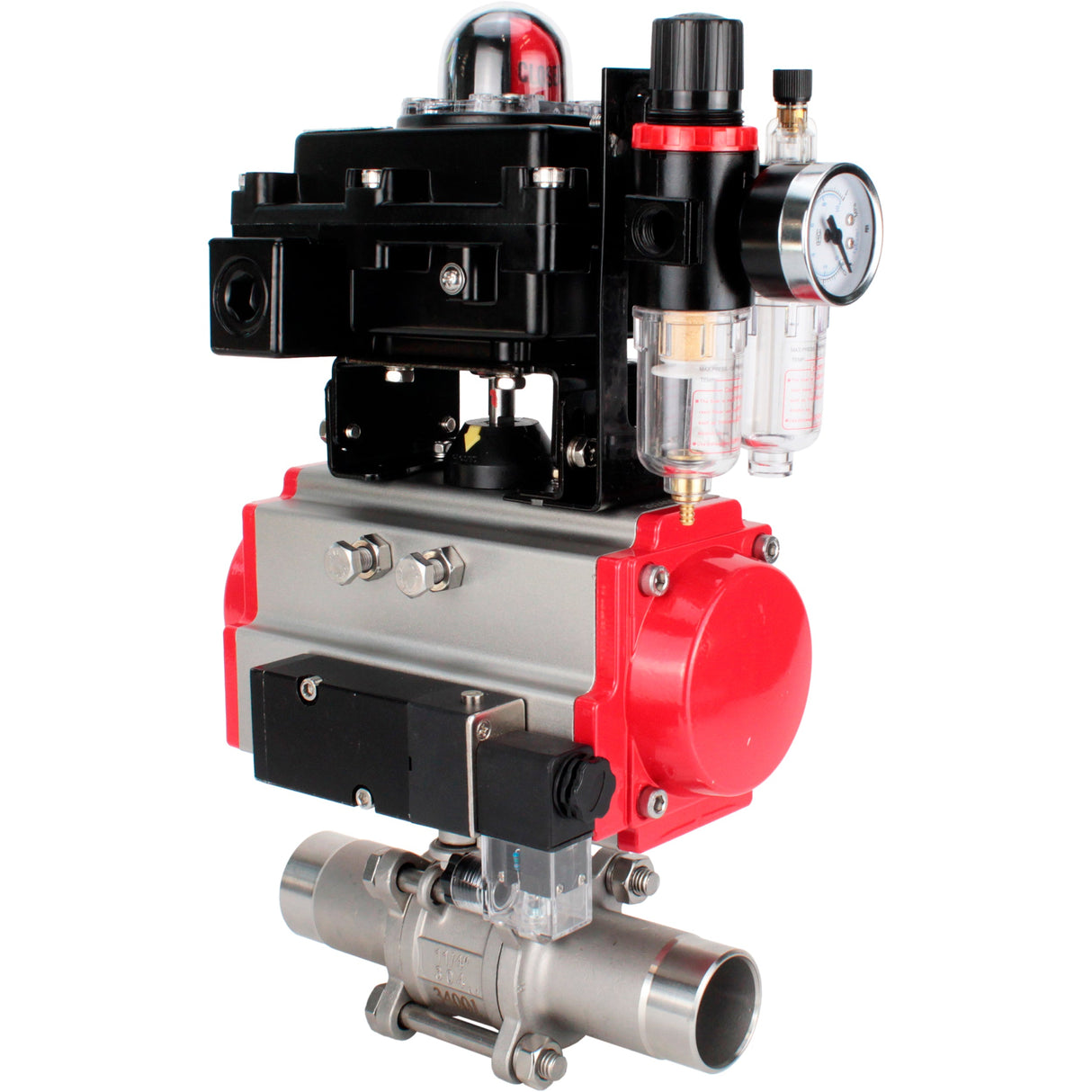 Kugelhähne Elephant BV3131P(3pc)-FP-W-ISO-H LANG DN10-150 Vollbohrung, Gehäuse - Edelstahl 304, zum Schweißen, mit pneumatischem Antrieb PA-DA, pneumatischem Verteiler 4M310-08 24V, LSU APL-410N EX und GSV AFC2000