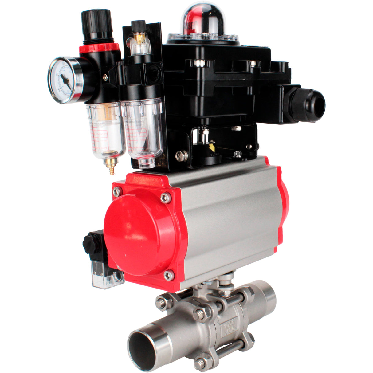 Kugelhähne Elephant BV3131P(3pc)-FP-W-ISO-H LANG DN10-150 Vollbohrung, Gehäuse - Edelstahl 304, zum Schweißen, mit pneumatischem Antrieb PA-DA, pneumatischem Verteiler 4M310-08 220V, LSU APL-410N EX und GSV AFC2000