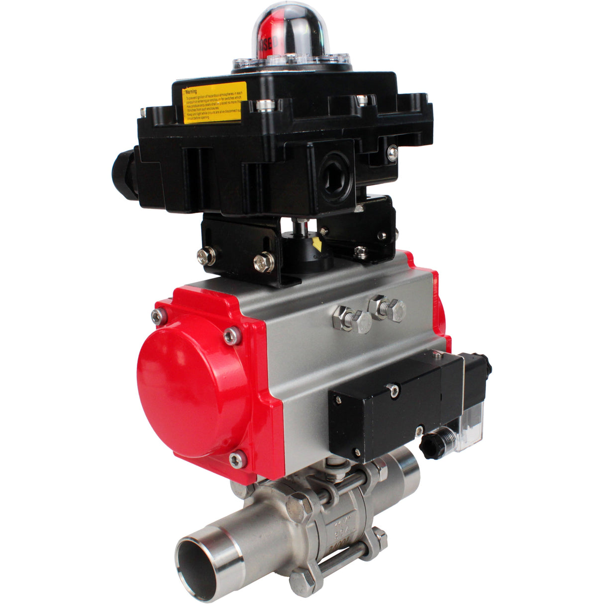 Kugelhähne Elephant BV3232P(3pc)-FP-W-ISO-H LANG voll durchgängig, Gehäuse - Edelstahl 316, geschweißt, mit pneumatischem Antrieb Elephant PA-SA, pneumatischem Verteiler 4M310-08 24V und Endschalterblock APL-410N EX