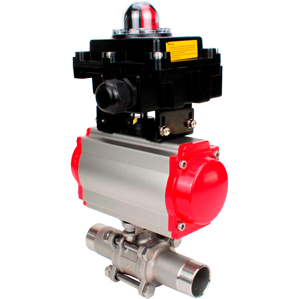 Kugelhähne Elephant BV3232P(3pc)-FP-W-ISO-H LANG voll durchgängig, Gehäuse - Edelstahl 316, geschweißt, mit pneumatischem Antrieb Elephant PA-SA, pneumatischem Verteiler 4M310-08 24V und Endschalterblock APL-410N EX