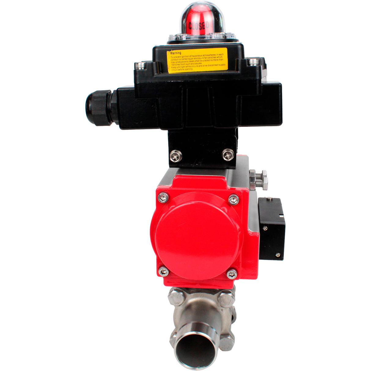 Kugelhähne Elephant BV3232P(3pc)-FP-W-ISO-H LANG voll durchgängig, Gehäuse - Edelstahl 316, geschweißt, mit pneumatischem Antrieb Elephant PA-SA, pneumatischem Verteiler 4M310-08 24V und Endschalterblock APL-410N EX