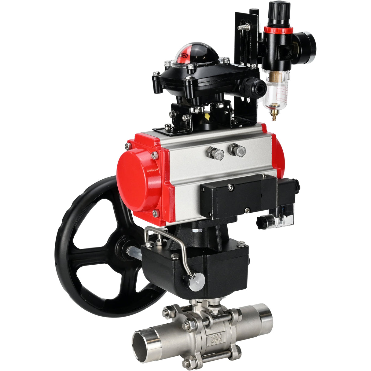 Kugelhähne Elephant BV3232P(3pc)-FP-W-ISO-H LANG DN50-150 Vollbohrung, Gehäuse - Edelstahl 316, zum Schweißen, mit pneumatischem Antrieb PA-DA, pneumatischem Verteiler 4M310-08 24V, MON Getriebe, LSU APL-210N und ATU AFC2000