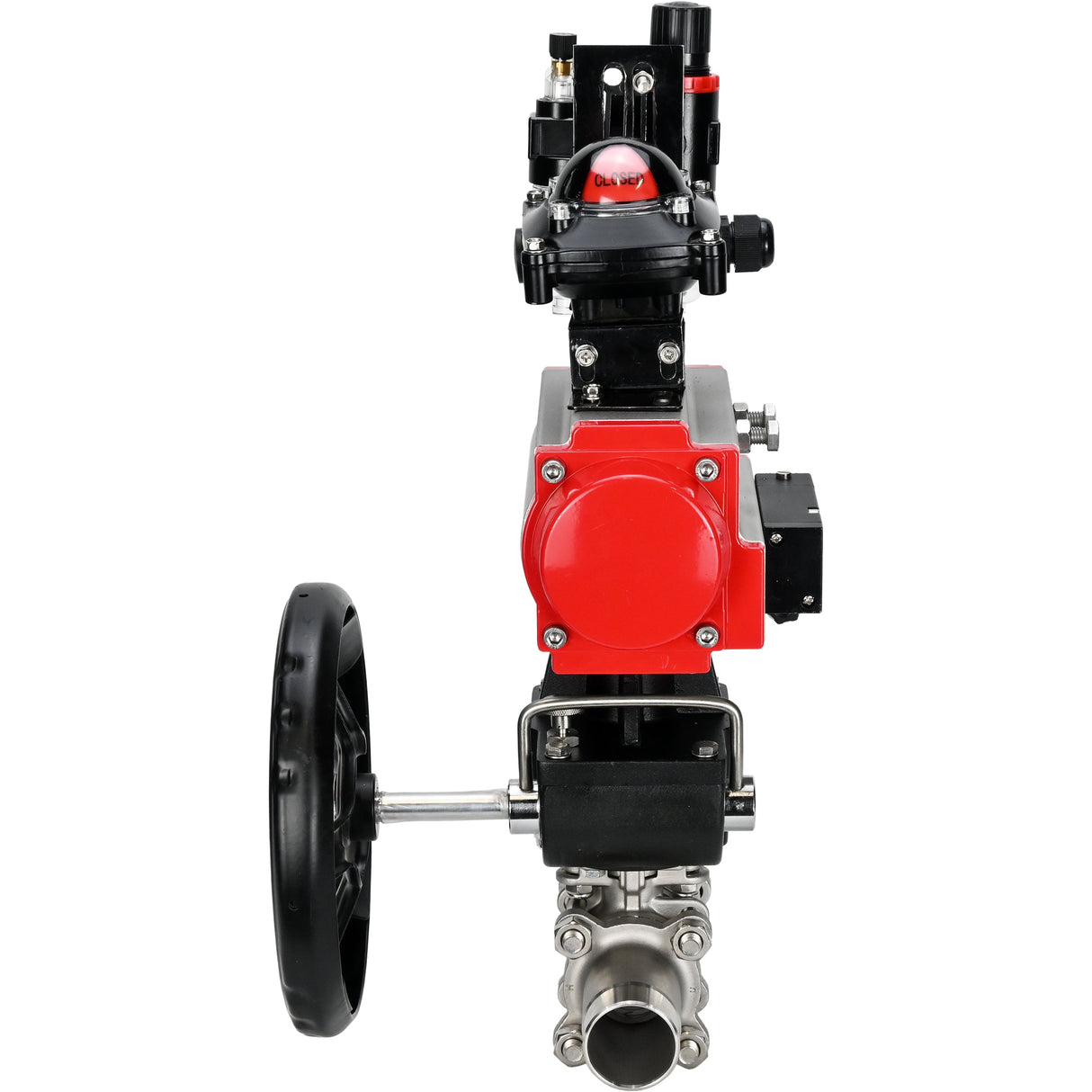 Kugelhähne Elephant BV3131P(3pc)-FP-W-ISO-H LANG DN50-150 Vollbohrung, Gehäuse - Edelstahl 304, zum Schweißen, mit pneumatischem Antrieb PA-DA, pneumatischem Verteiler 4M310-08 24V, MON-Reduzierer, LSU APL-210N und ATU AFC2000