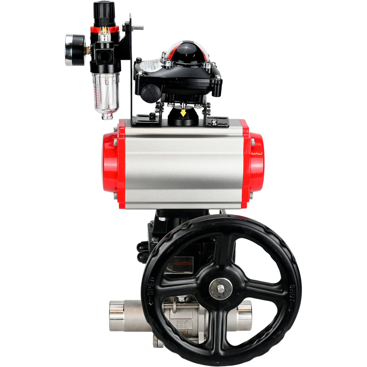 Kugelhähne Elephant BV3131P(3pc)-FP-W-ISO-H LANG DN50-150 Vollbohrung, Gehäuse - Edelstahl 304, zum Schweißen, mit pneumatischem Antrieb PA-DA, pneumatischem Verteiler 4M310-08 220V, MON Getriebe, LSU APL-210N und ATU AFC2000