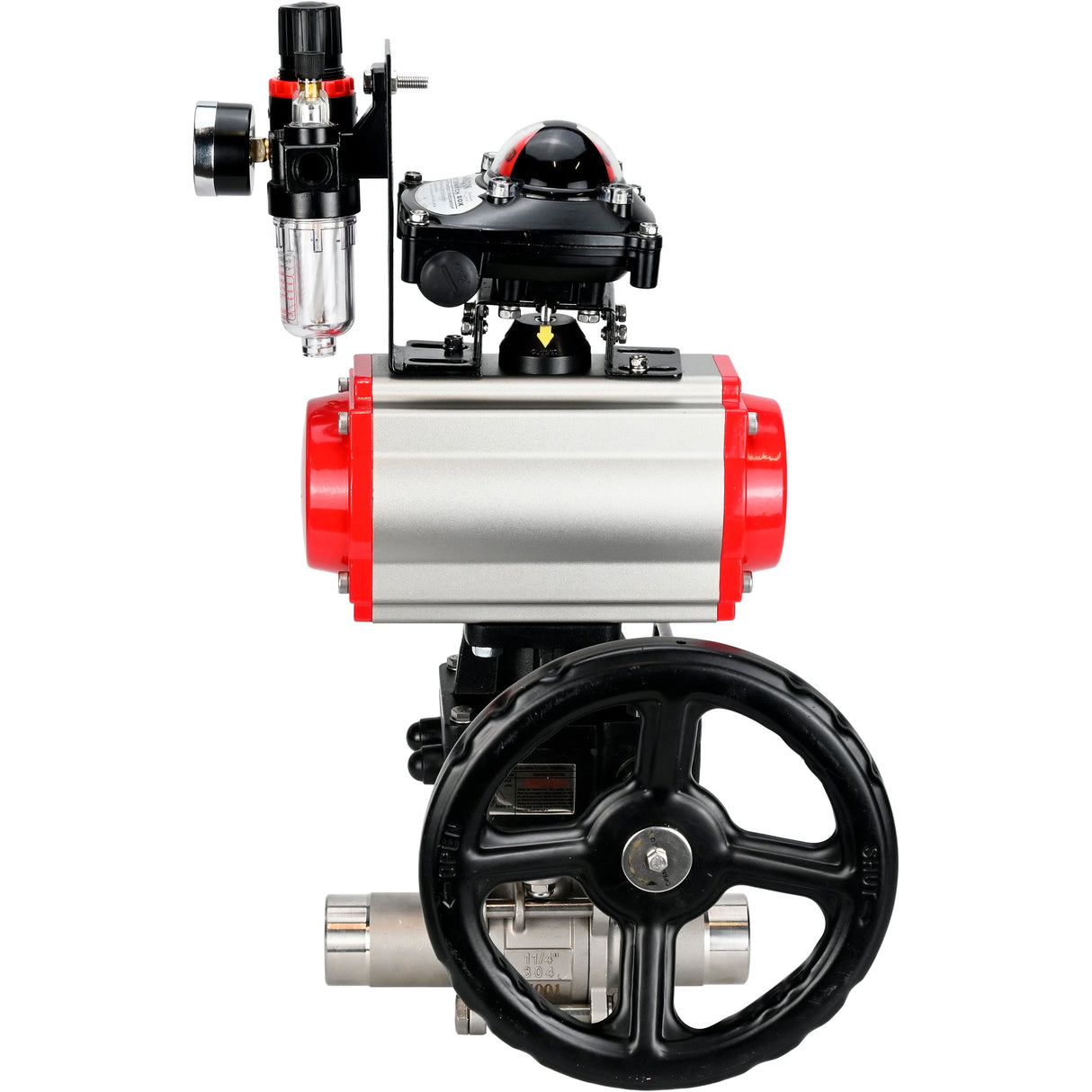 Kugelhähne Elephant BV3131P(3pc)-FP-W-ISO-H LANG DN50-150 Vollbohrung, Gehäuse - Edelstahl 304, zum Schweißen, mit pneumatischem Antrieb PA-DA, pneumatischem Verteiler 4M310-08 24V, MON-Reduzierer, LSU APL-210N und ATU AFC2000