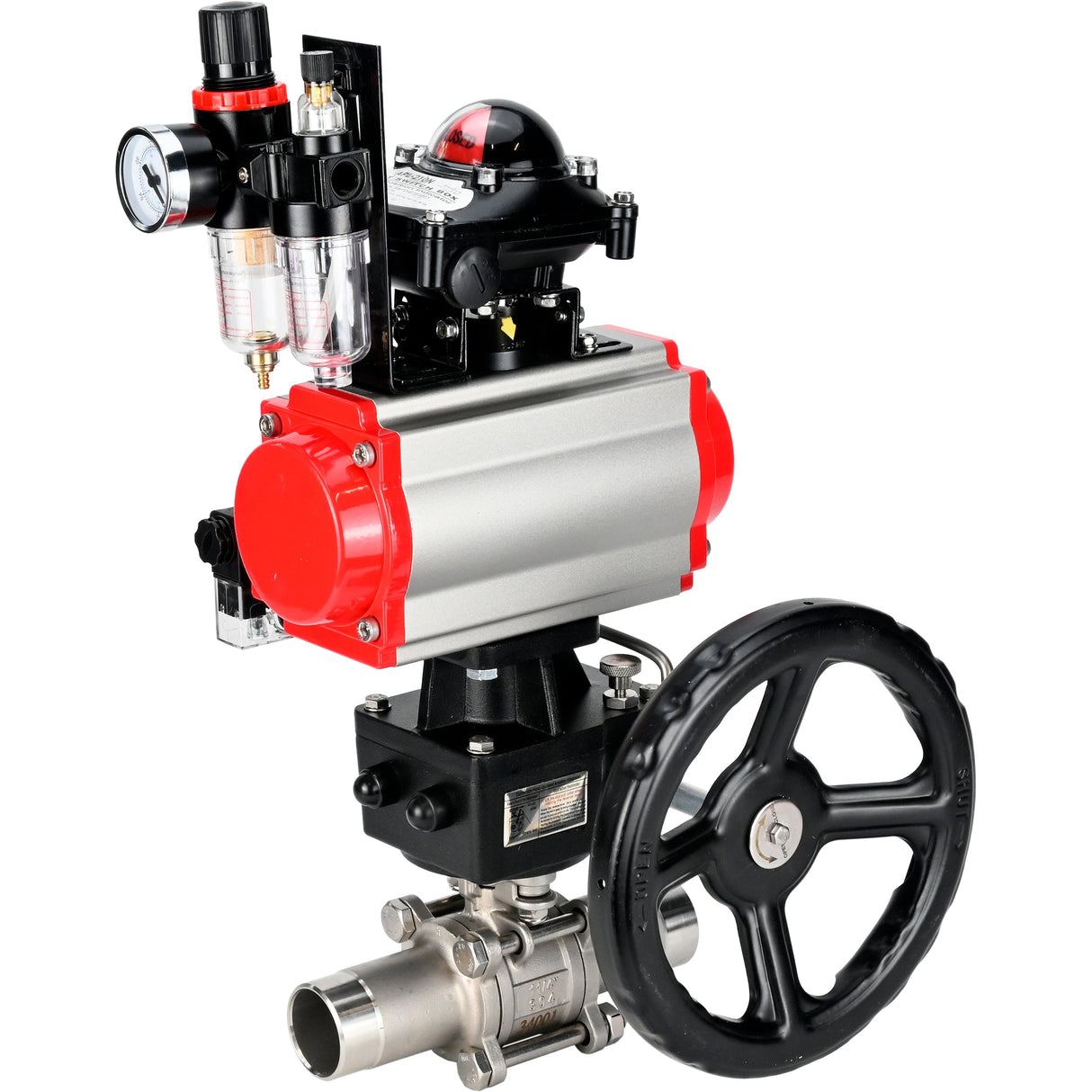 Kugelhähne Elephant BV3232P(3pc)-FP-W-ISO-H LANG DN50-150 Vollbohrung, Gehäuse - Edelstahl 316, zum Schweißen, mit pneumatischem Antrieb PA-DA, pneumatischem Verteiler 4M310-08 24V, MON Getriebe, LSU APL-210N und ATU AFC2000