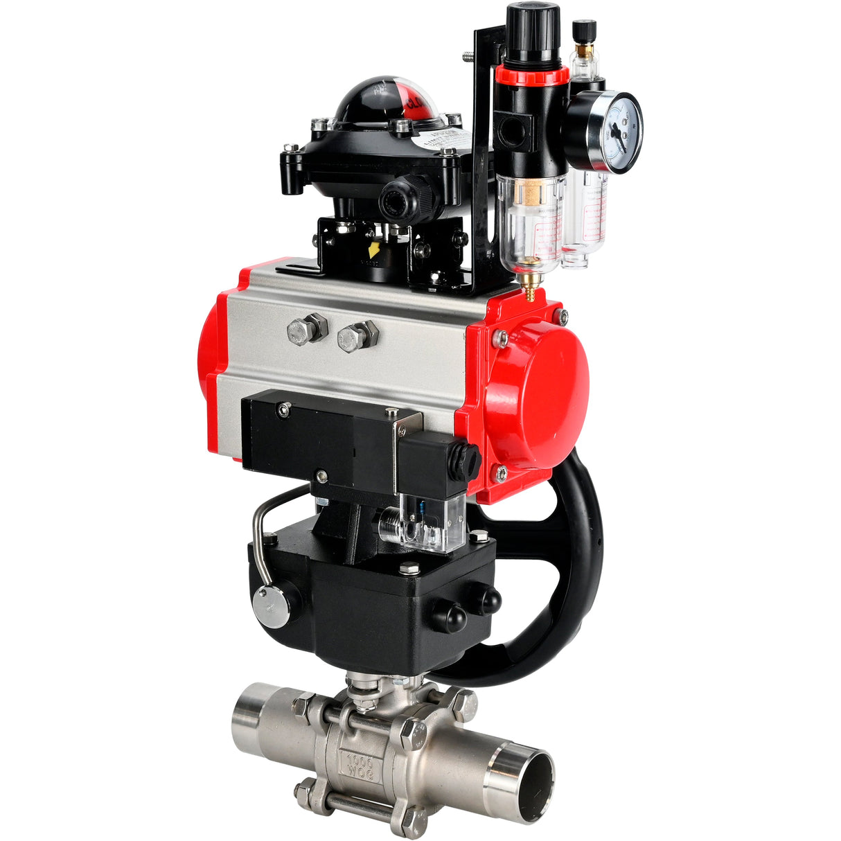 Kugelhähne Elephant BV3232P(3pc)-FP-W-ISO-H LANG DN50-150 Vollbohrung, Gehäuse - Edelstahl 316, zum Schweißen, mit pneumatischem Antrieb PA-DA, pneumatischem Verteiler 4M310-08 24V, MON Getriebe, LSU APL-210N und ATU AFC2000