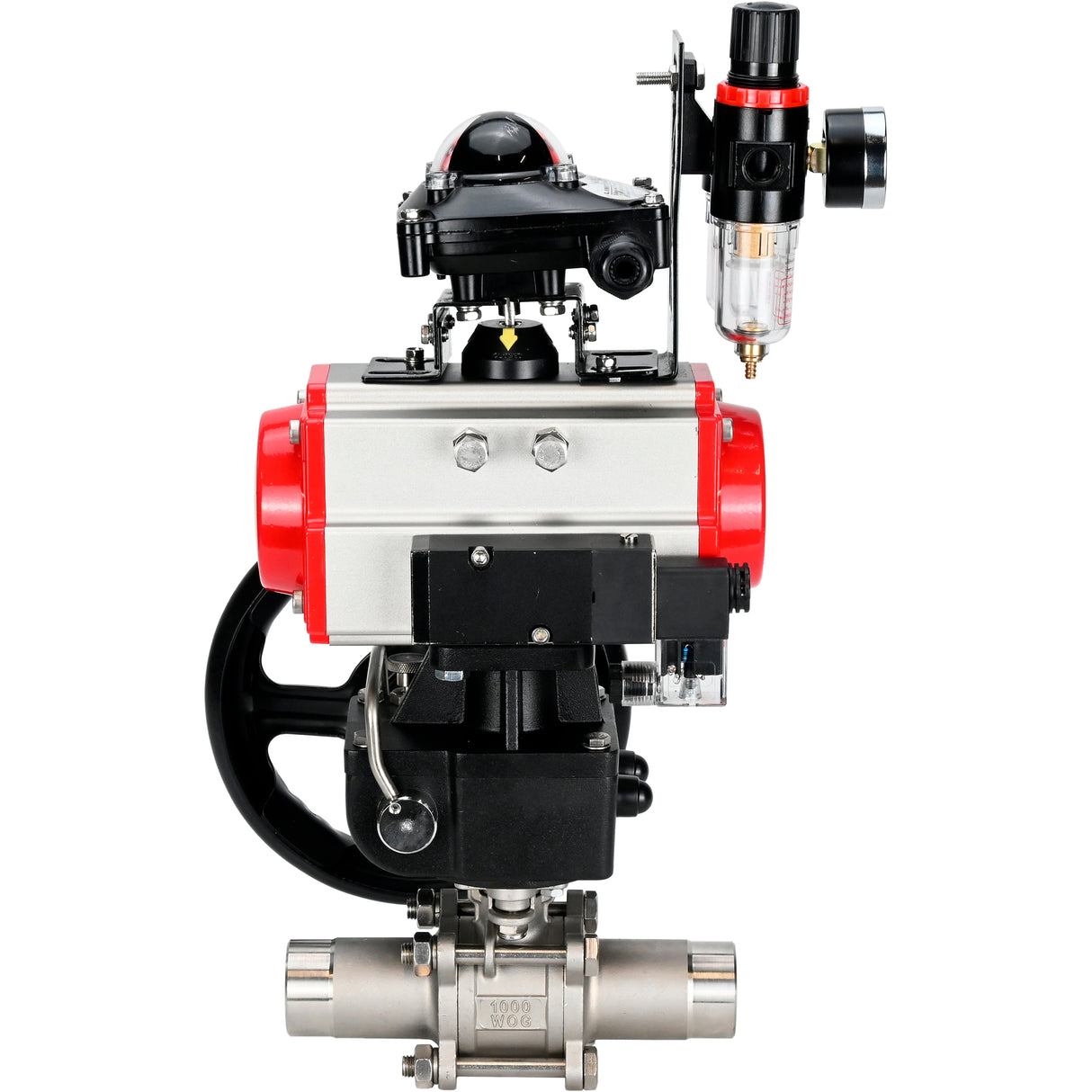 Kugelhähne Elephant BV3131P(3pc)-FP-W-ISO-H LANG DN50-150 Vollbohrung, Gehäuse - Edelstahl 304, zum Schweißen, mit pneumatischem Antrieb PA-DA, pneumatischem Verteiler 4M310-08 220V, MON Getriebe, LSU APL-210N und ATU AFC2000