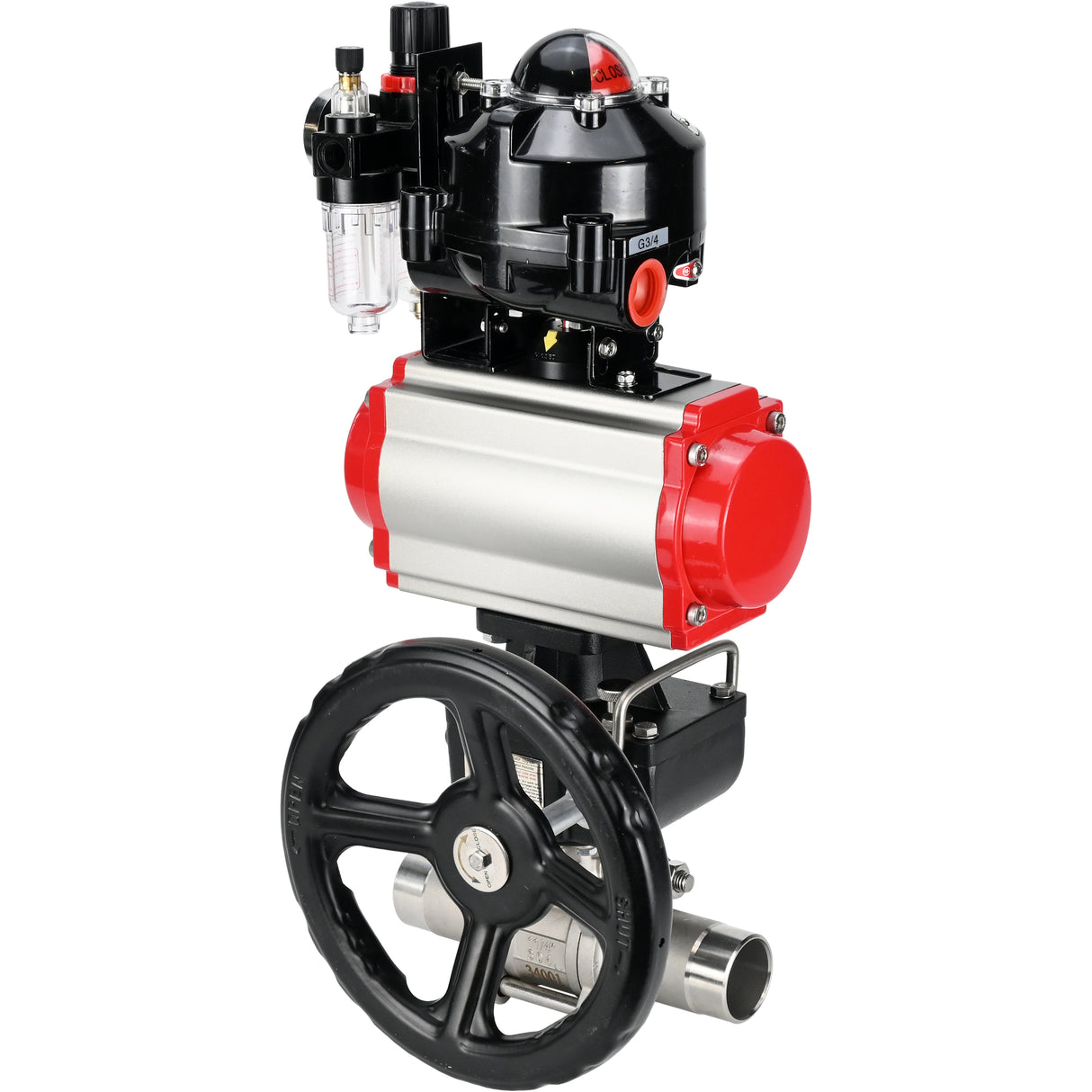 Kugelhähne Elephant BV3131P(3pc)-FP-W-ISO-H LANG DN50-150 Vollbohrung, Gehäuse - Edelstahl 304, zum Schweißen, mit pneumatischem Antrieb PA-DA, pneumatischem Verteiler 4M310-08 220V, MON Getriebe, LSU APL-510N EX und ATU AFC2000