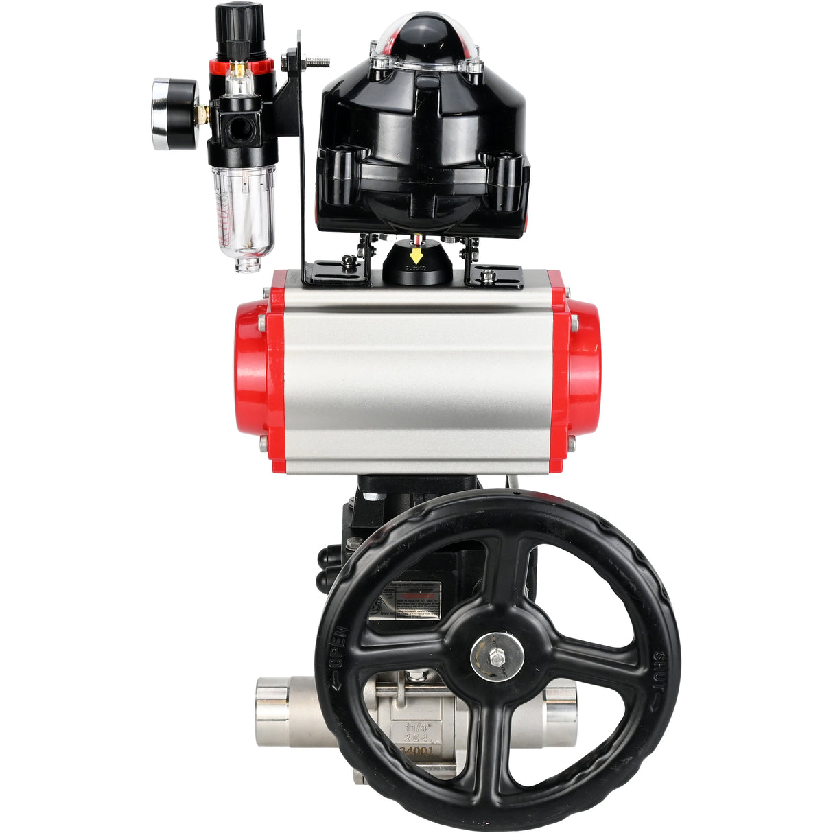 Kugelhähne Elephant BV3131P(3pc)-FP-W-ISO-H LANG DN50-150 Vollbohrung, Gehäuse - Edelstahl 304, zum Schweißen, mit pneumatischem Antrieb PA-DA, pneumatischem Verteiler 4M310-08 220V, MON Getriebe, LSU APL-510N EX und ATU AFC2000