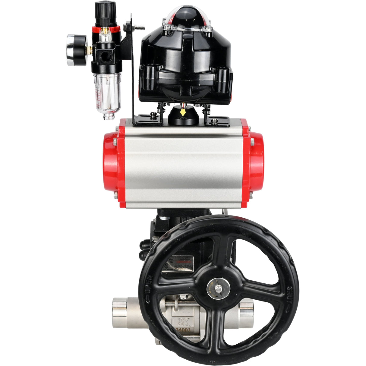 Kugelhähne Elephant BV3131P(3pc)-FP-W-ISO-H LANG DN50-150 Vollbohrung, Gehäuse - Edelstahl 304, zum Schweißen, mit pneumatischem Antrieb PA-DA, pneumatischem Verteiler 4M310-08 24V, MON-Reduzierer, LSU APL-510N EX und ATU AFC2000