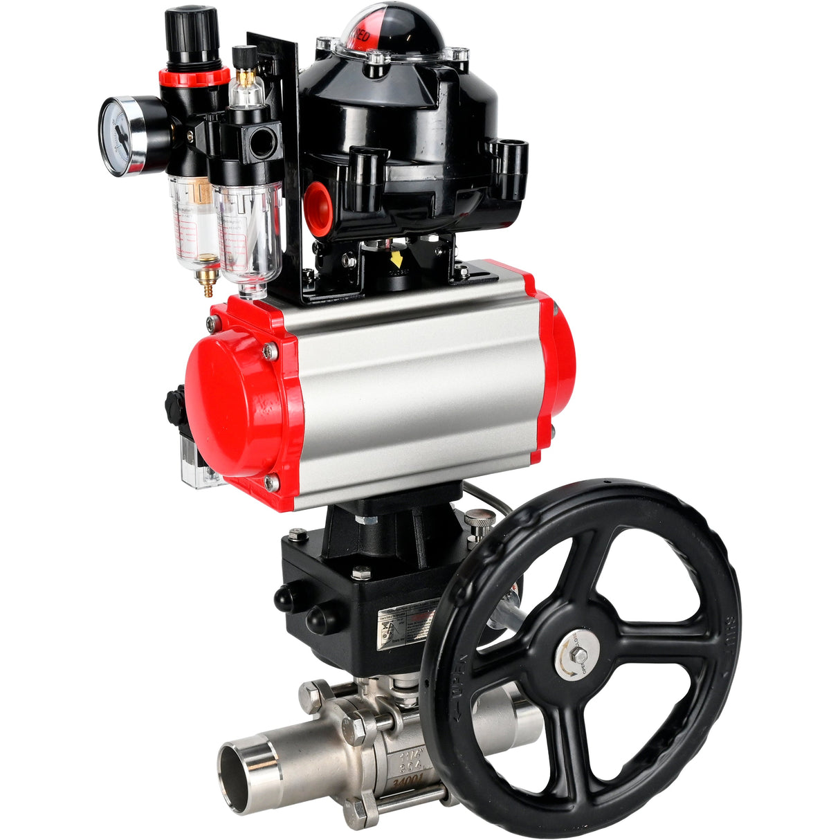 Kugelhähne Elephant BV3232P(3pc)-FP-W-ISO-H LANG DN50-150 Vollbohrung, Gehäuse - Edelstahl 316, zum Schweißen, mit pneumatischem Antrieb PA-DA, pneumatischem Verteiler 4M310-08 220V, MON Getriebe, LSU APL-510N EX und ATU AFC2000