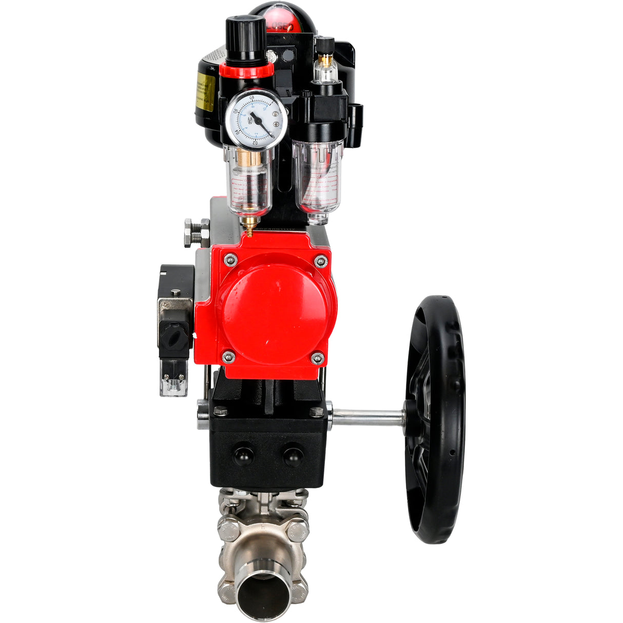 Kugelhähne Elephant BV3131P(3pc)-FP-W-ISO-H LANG DN50-150 Vollbohrung, Gehäuse - Edelstahl 304, zum Schweißen, mit pneumatischem Antrieb PA-DA, pneumatischem Verteiler 4M310-08 220V, MON Getriebe, LSU APL-510N EX und ATU AFC2000