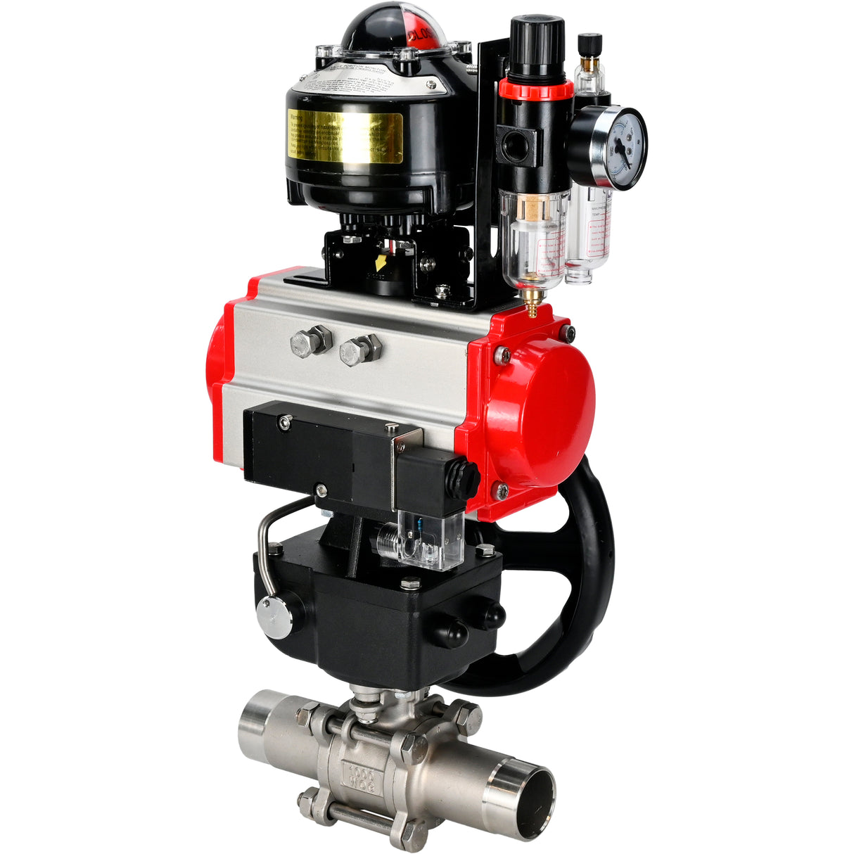 Kugelhähne Elephant BV3131P(3pc)-FP-W-ISO-H LANG DN50-150 Vollbohrung, Gehäuse - Edelstahl 304, zum Schweißen, mit pneumatischem Antrieb PA-DA, pneumatischem Verteiler 4M310-08 220V, MON Getriebe, LSU APL-510N EX und ATU AFC2000