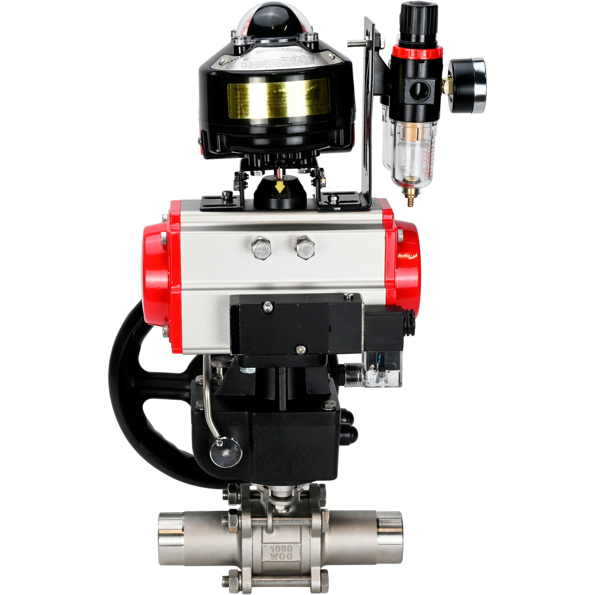 Kugelhähne Elephant BV3131P(3pc)-FP-W-ISO-H LANG DN50-150 Vollbohrung, Gehäuse - Edelstahl 304, zum Schweißen, mit pneumatischem Antrieb PA-DA, pneumatischem Verteiler 4M310-08 220V, MON Getriebe, LSU APL-510N EX und ATU AFC2000