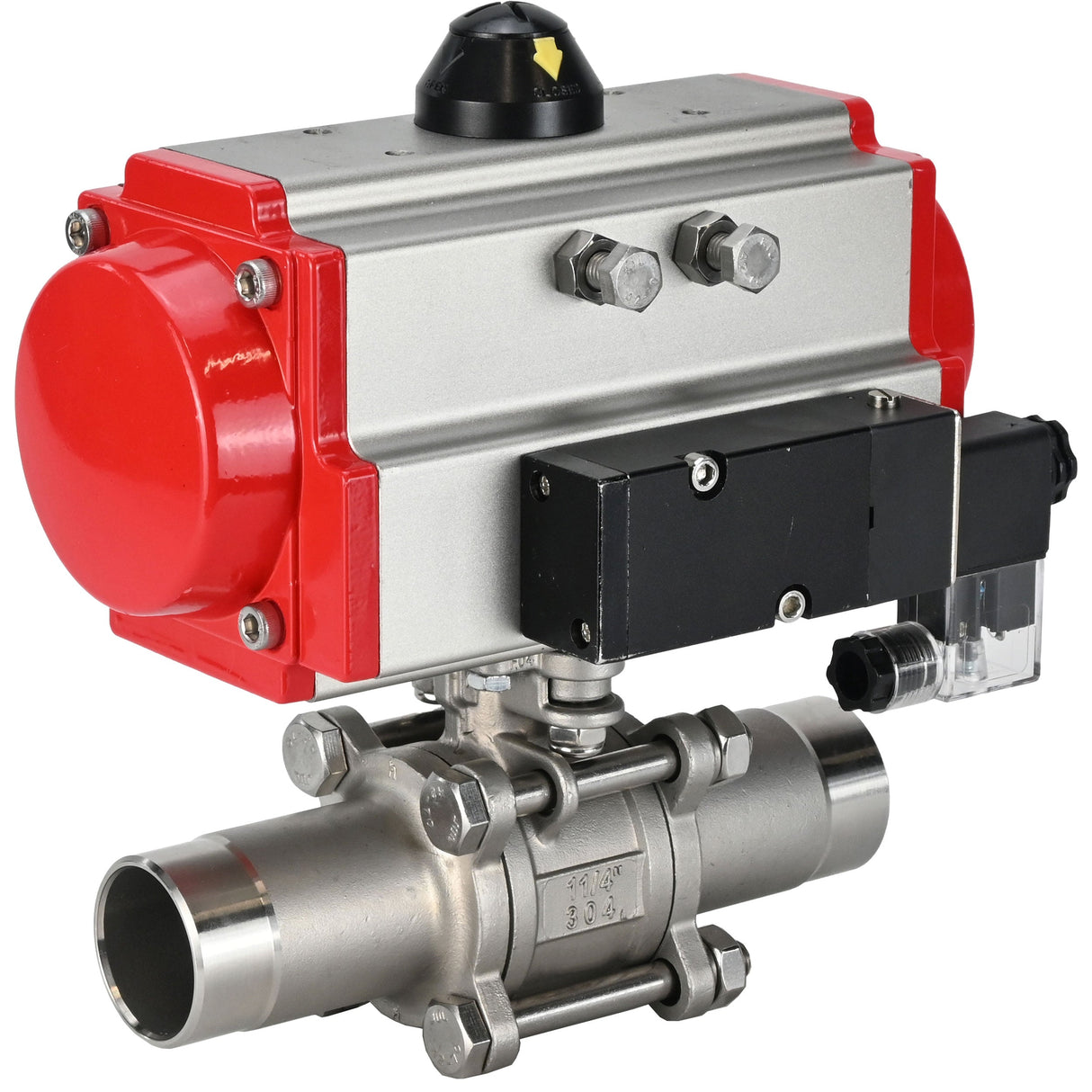 Kugelhähne Elephant BV3131P(3pc)-FP-W-ISO-H LANG voll durchgängig, Gehäuse - Edelstahl 304, zum Schweißen, mit pneumatischem Antrieb PA-DA und pneumatischem Verteiler 4M310-08 220V