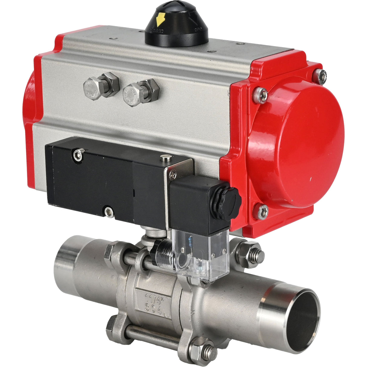 Kugelhähne Elephant BV3232P(3pc)-FP-W-ISO-H LANG voll durchgängig, Gehäuse - Edelstahl 316, zum Schweißen, mit pneumatischem Antrieb PA-DA und pneumatischem Verteiler 4M310-08 220V