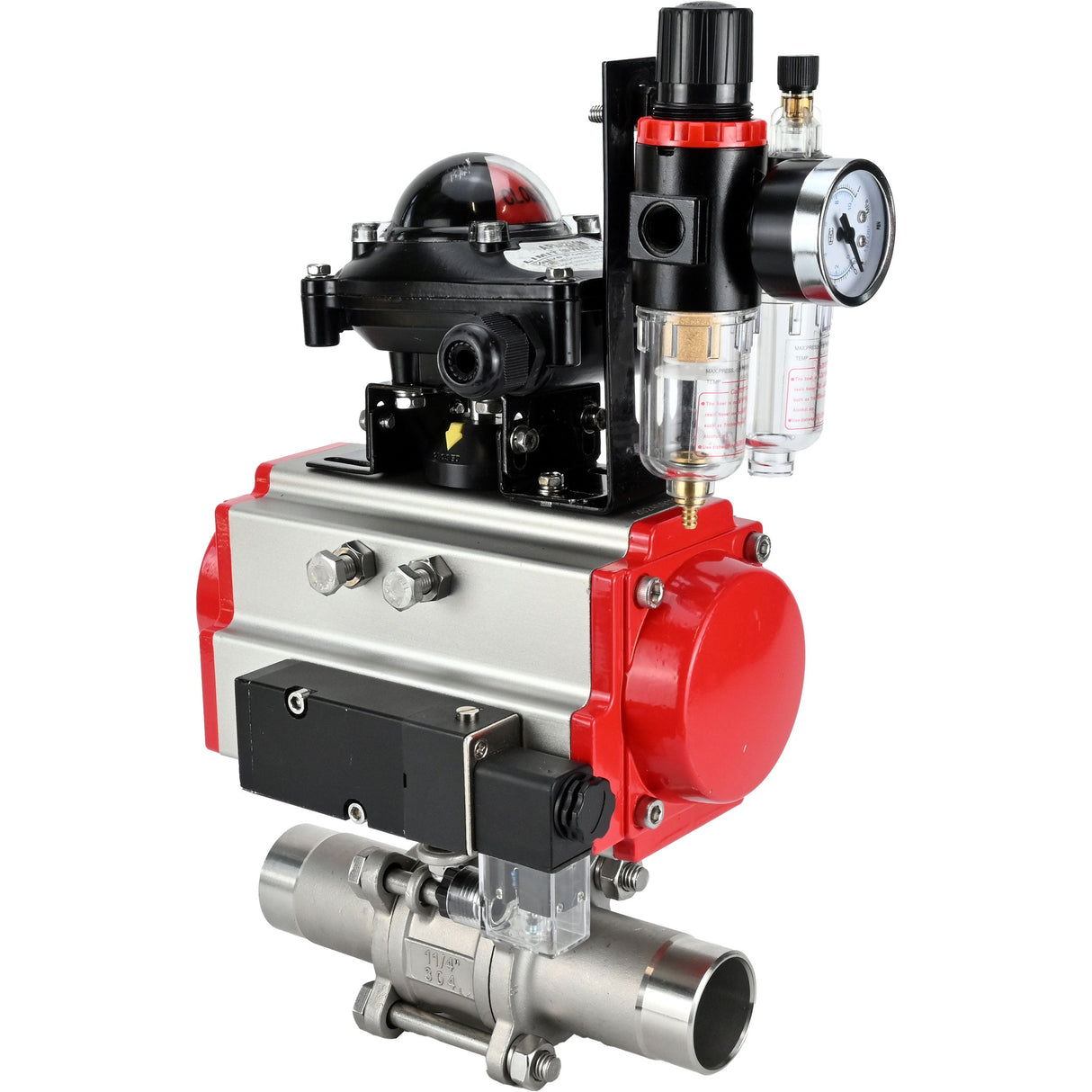 Kugelhähne Elephant BV3131P(3pc)-FP-W-ISO-H LANG voll durchgängig, Gehäuse - Edelstahl 304, zum Schweißen, mit pneumatischem Antrieb Elephant PA-SA, pneumatischem Verteiler 4M310-08 24V, LSU APL-210N und ATU AFC2000