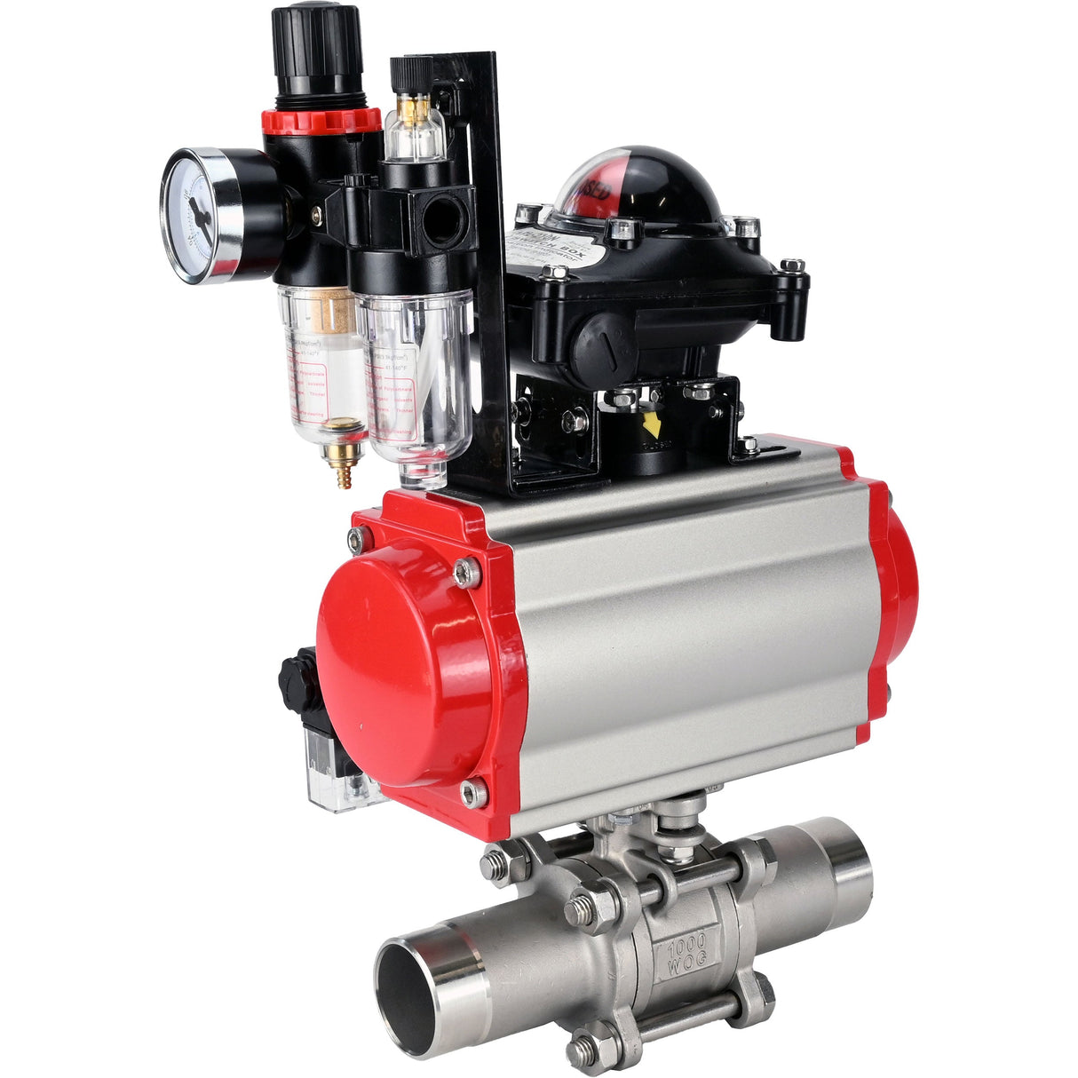 Kugelhähne Elephant BV3232P(3pc)-FP-W-ISO-H LANG DN10-150 Vollbohrung, Gehäuse - Edelstahl 316, zum Schweißen, mit pneumatischem Antrieb PA-DA, pneumatischem Verteiler 4M310-08 24V, LSU APL-210N und ATU AFC2000