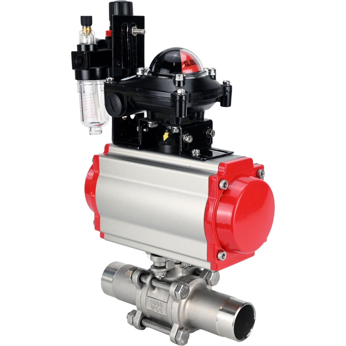 Kugelhähne Elephant BV3232P(3pc)-FP-W-ISO-H LANG voll durchgängig, Gehäuse - Edelstahl 316, zum Schweißen, mit pneumatischem Antrieb Elephant PA-SA, pneumatischem Verteiler 4M310-08 24V, LSU APL-210N und ATU AFC2000