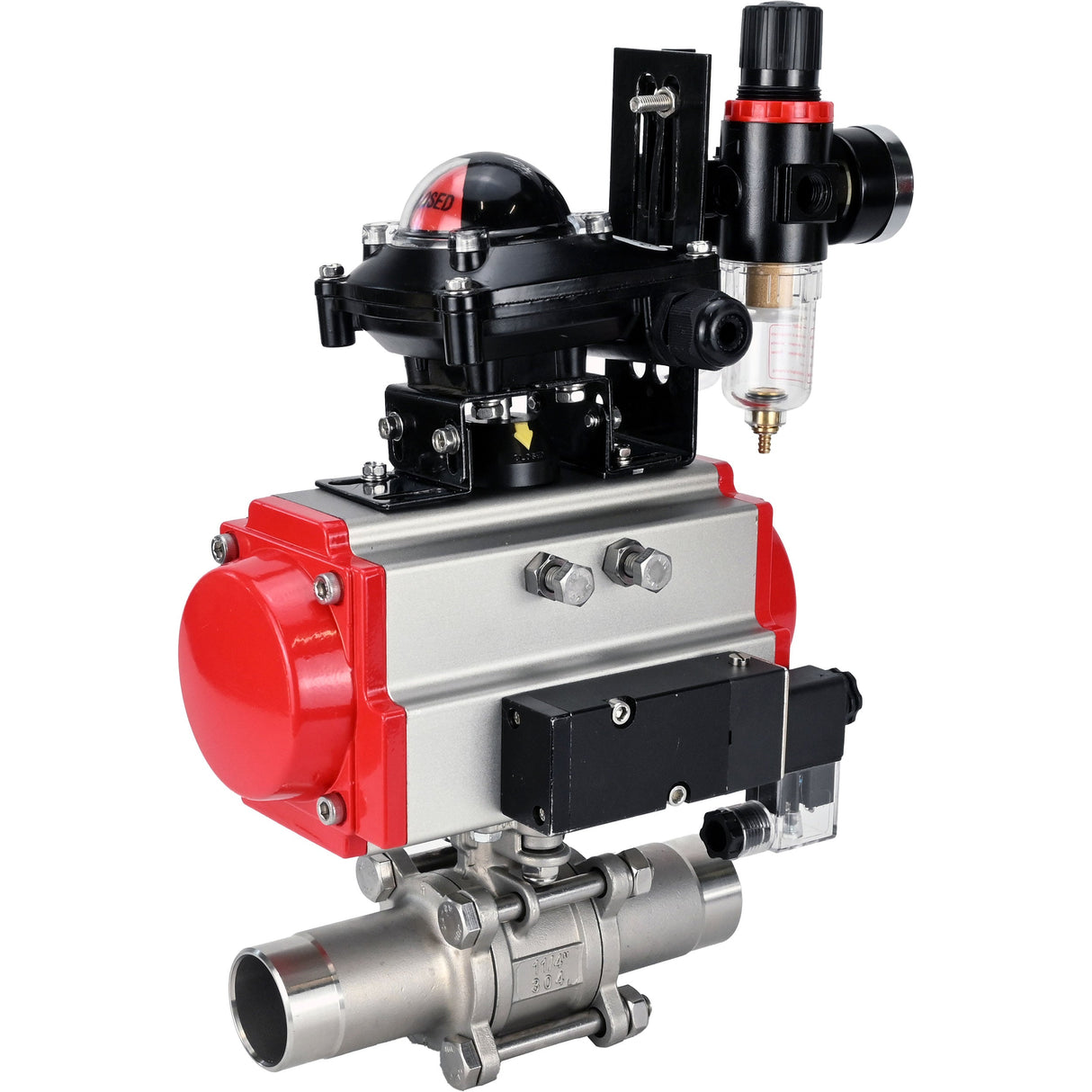 Kugelhähne Elephant BV3232P(3pc)-FP-W-ISO-H LANG voll durchgängig, Gehäuse - Edelstahl 316, zum Schweißen, mit pneumatischem Antrieb Elephant PA-SA, pneumatischem Verteiler 4M310-08 220V, LSU APL-210N und ATU AFC2000