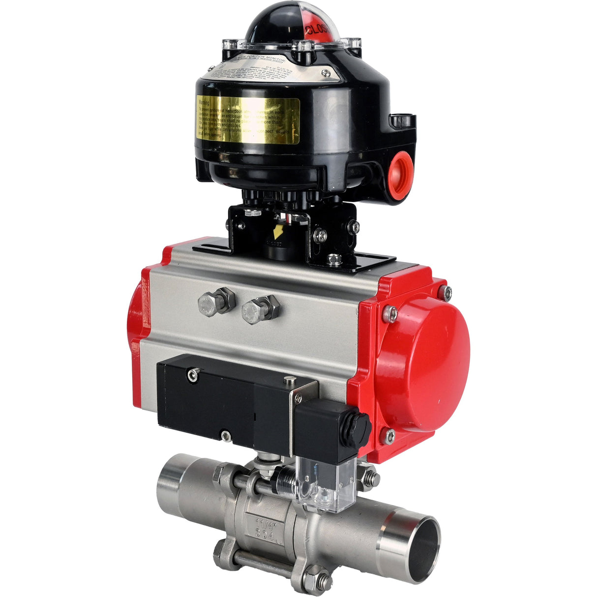 Kugelhähne Elephant BV3131P(3pc)-FP-W-ISO-H LANG voll durchgängig, Gehäuse - Edelstahl 304, zum Schweißen, mit pneumatischem Antrieb Elephant PA-SA, pneumatischem Verteiler 4M310-08 24V und Endschalterblock APL-510N EX