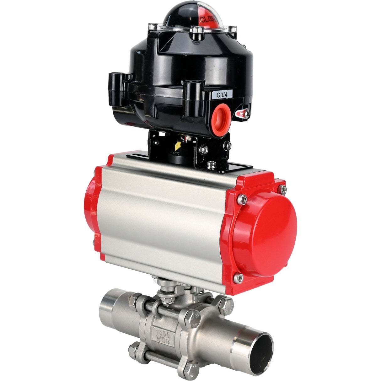 Kugelhähne Elephant BV3131P(3pc)-FP-W-ISO-H LANG voll durchgängig, Gehäuse - Edelstahl 304, zum Schweißen, mit pneumatischem Antrieb Elephant PA-SA, pneumatischem Verteiler 4M310-08 220V und Endschalterblock APL-510N EX