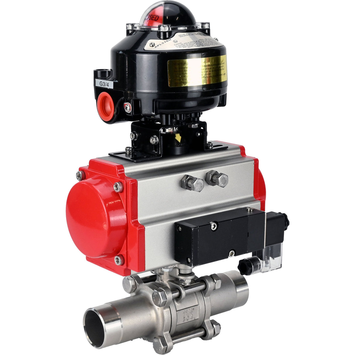 Kugelhähne Elephant BV3232P(3pc)-FP-W-ISO-H LANG DN10-150 Vollbohrung, Gehäuse - Edelstahl 316, geschweißt, mit pneumatischem Antrieb PA-DA, pneumatischem Verteiler 4M310-08 24V und Endschalterblock APL -510N EX