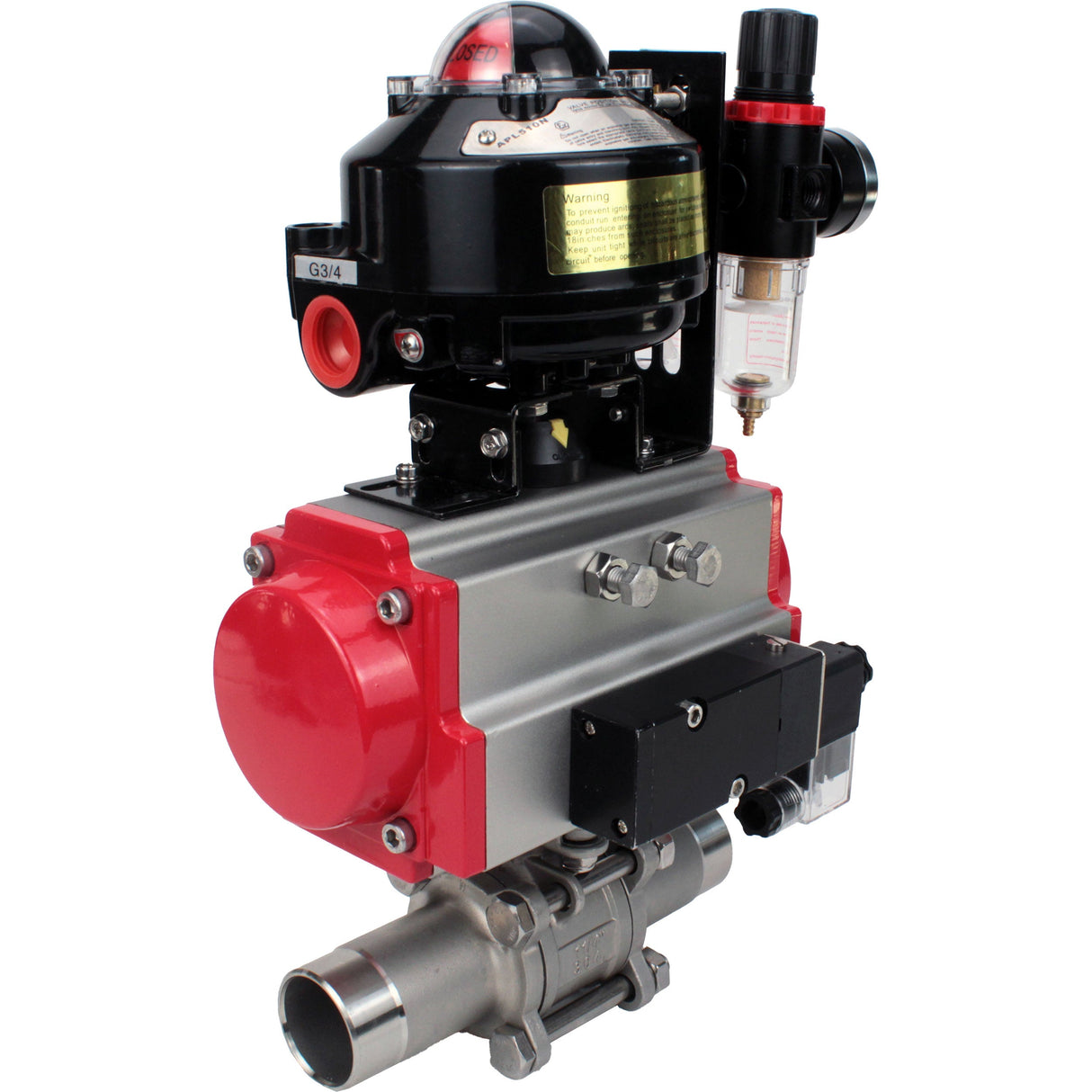 Kugelhähne Elephant BV3232P(3pc)-FP-W-ISO-H LANG DN10-150 Vollbohrung, Gehäuse - Edelstahl 316, zum Schweißen, mit pneumatischem Antrieb PA-DA, pneumatischem Verteiler 4M310-08 24V, LSU APL-510N EX und GSV AFC2000