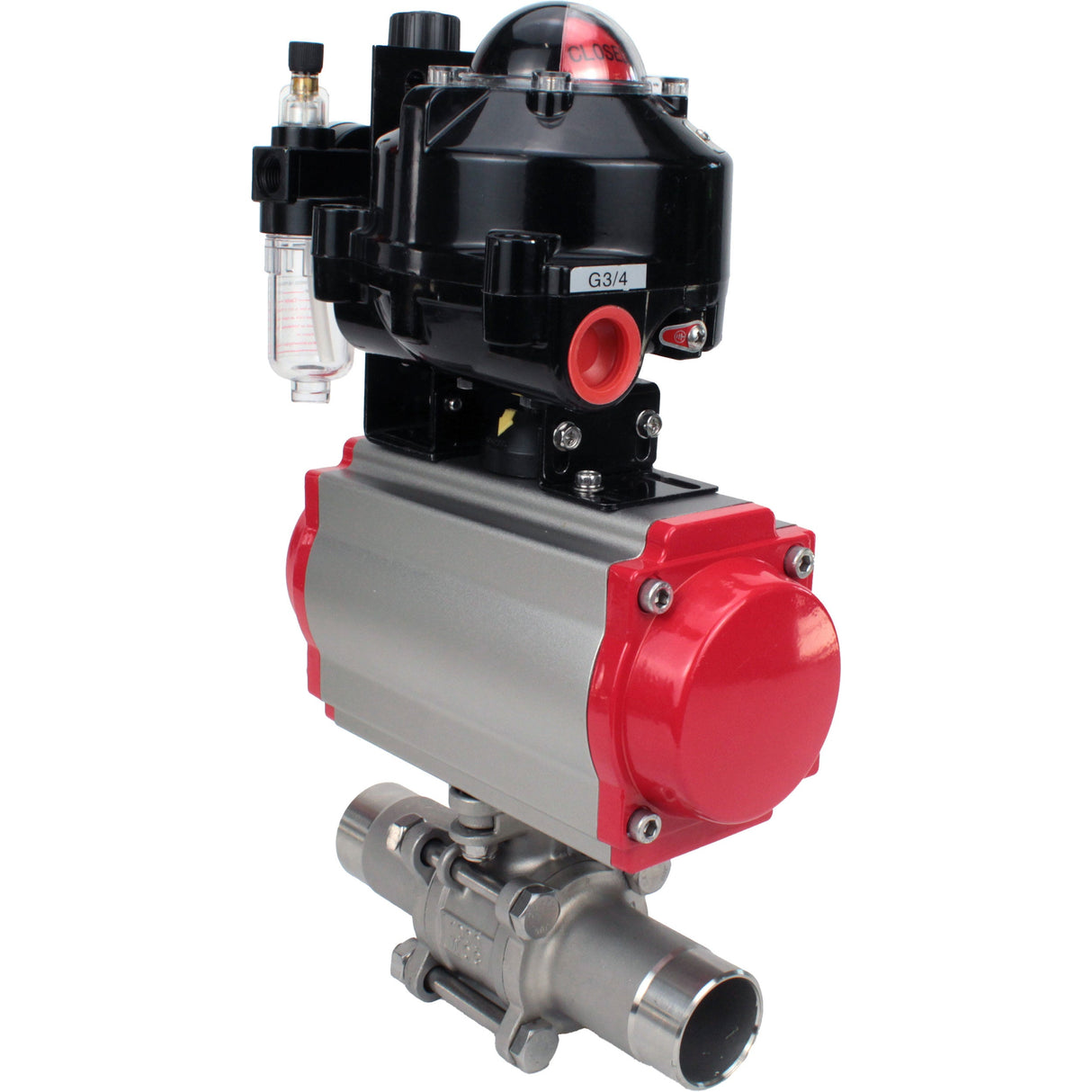 Kugelhähne Elephant BV3232P(3pc)-FP-W-ISO-H LANG voll durchgängig, Gehäuse - Edelstahl 316, zum Schweißen, mit pneumatischem Antrieb Elephant PA-SA, pneumatischem Verteiler 4M310-08 220V, LSU APL-510N EX und ATU AFC2000