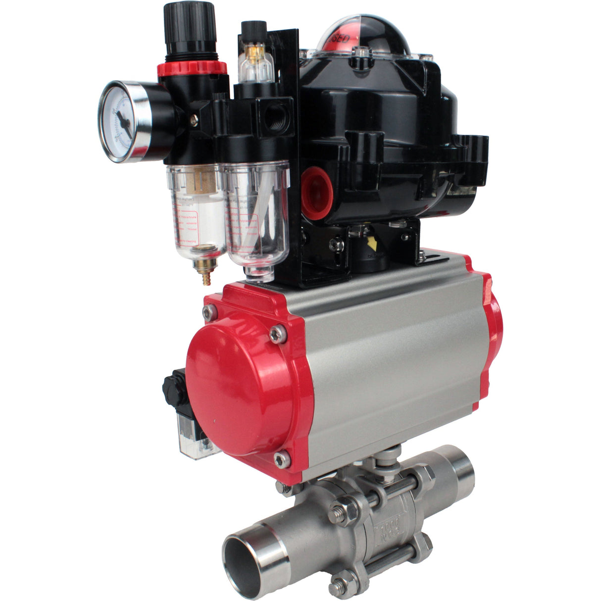 Kugelhähne Elephant BV3131P(3pc)-FP-W-ISO-H LANG DN10-150 Vollbohrung, Gehäuse - Edelstahl 304, zum Schweißen, mit pneumatischem Antrieb PA-DA, pneumatischem Verteiler 4M310-08 220V, LSU APL-510N EX und GSV AFC2000