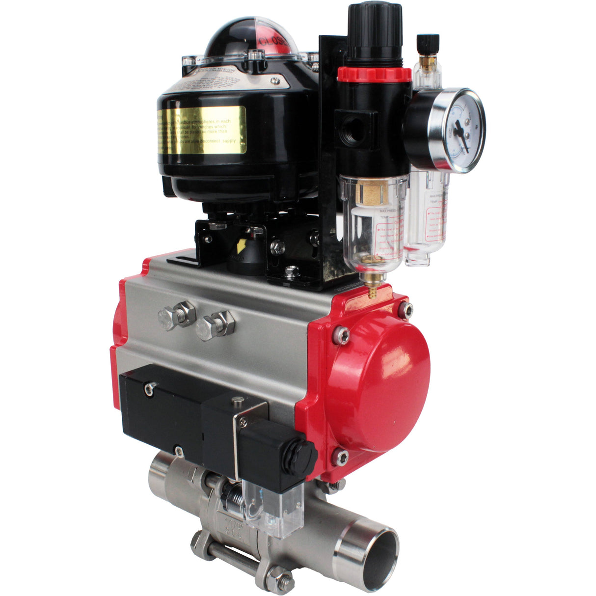 Kugelhähne Elephant BV3232P(3pc)-FP-W-ISO-H LANG DN10-150 Vollbohrung, Gehäuse - Edelstahl 316, zum Schweißen, mit pneumatischem Antrieb PA-DA, pneumatischem Verteiler 4M310-08 24V, LSU APL-510N EX und GSV AFC2000