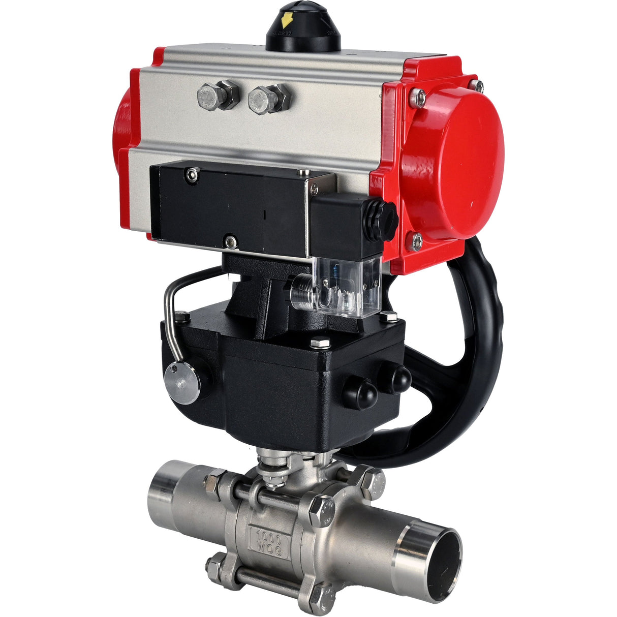 Kugelhähne Elephant BV3131P(3pc)-FP-W-ISO-H LANG voll durchgängig, Gehäuse - Edelstahl 304, zum Schweißen, mit pneumatischem Antrieb PA-DA, pneumatischem Verteiler 4M310-08 220V und MON-Reduzierer