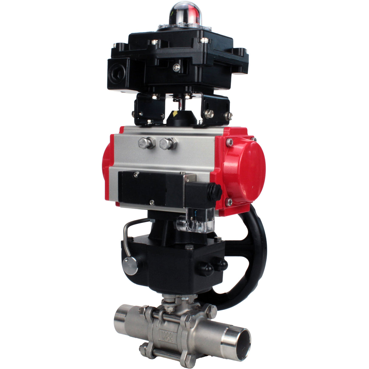 Kugelhähne Elephant BV3131P(3pc)-FP-W-ISO-H LANG DN50-150 Vollbohrung, Gehäuse - Edelstahl 304, zum Schweißen, mit PA-DA Pneumatikaktuator, Pneumatikverteiler 4M310-08 220V, MON Getriebe und Blockendschaltern APL-410N EX