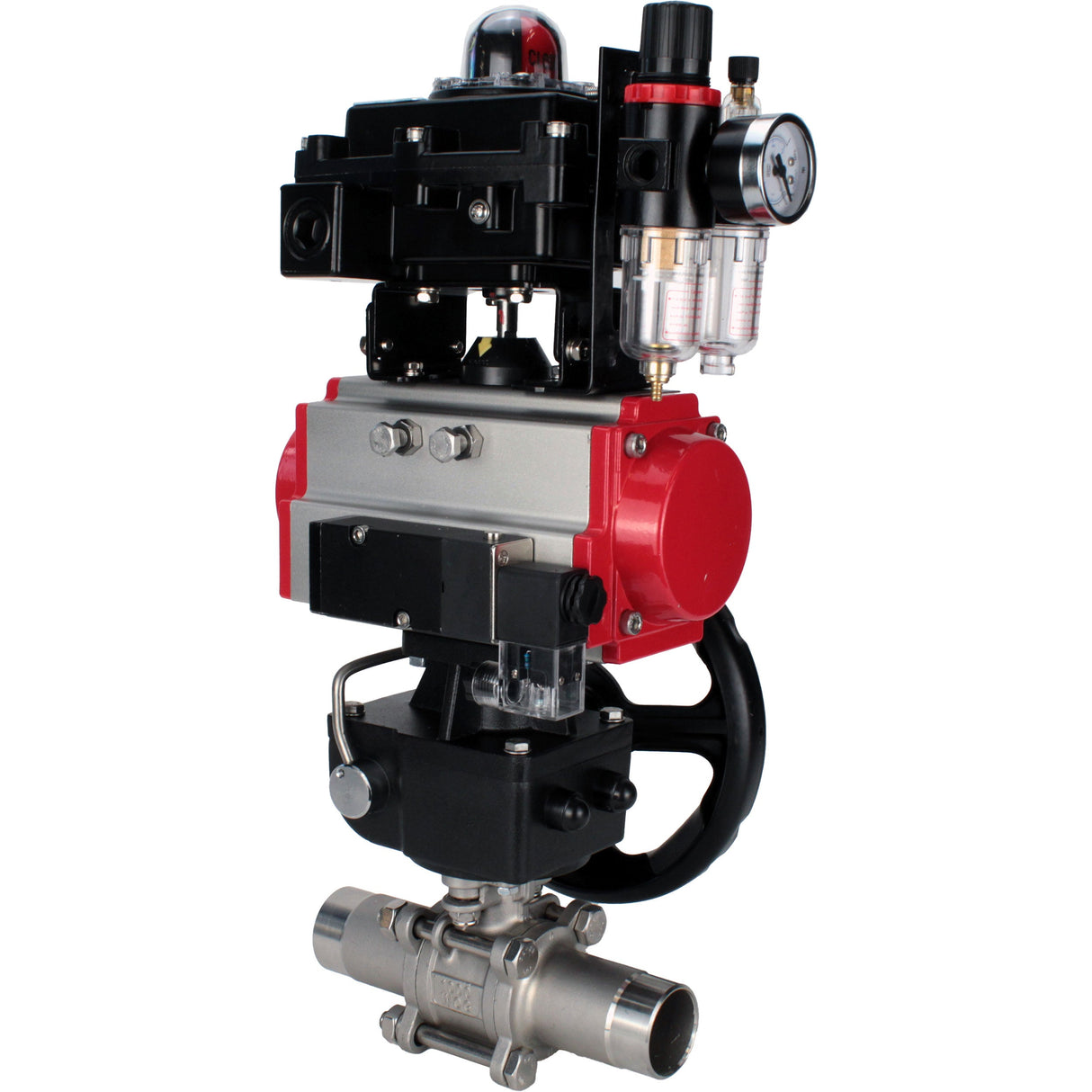 Kugelhähne Elephant BV3232P(3pc)-FP-W-ISO-H LANG DN50-150 Vollbohrung, Gehäuse - Edelstahl 316, zum Schweißen, mit pneumatischem Antrieb PA-DA, pneumatischem Verteiler 4M310-08 24V, MON Getriebe, LSU APL-410N EX und ATU AFC2000