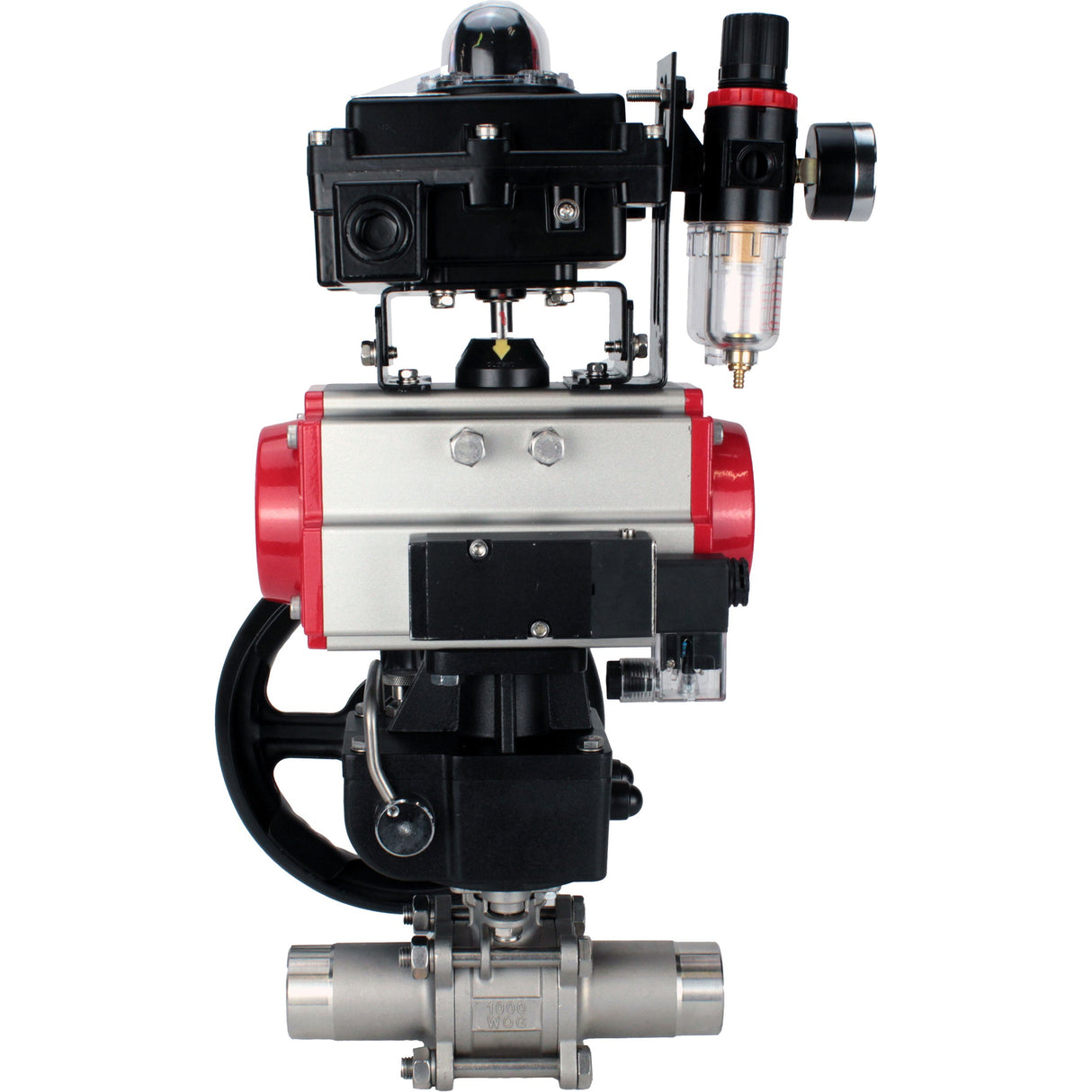 Kugelhähne Elephant BV3131P(3pc)-FP-W-ISO-H LANG DN50-150 Vollbohrung, Gehäuse - Edelstahl 304, zum Schweißen, mit pneumatischem Antrieb PA-DA, pneumatischem Verteiler 4M310-08 220V, MON Getriebe, LSU APL-410N EX und ATU AFC2000