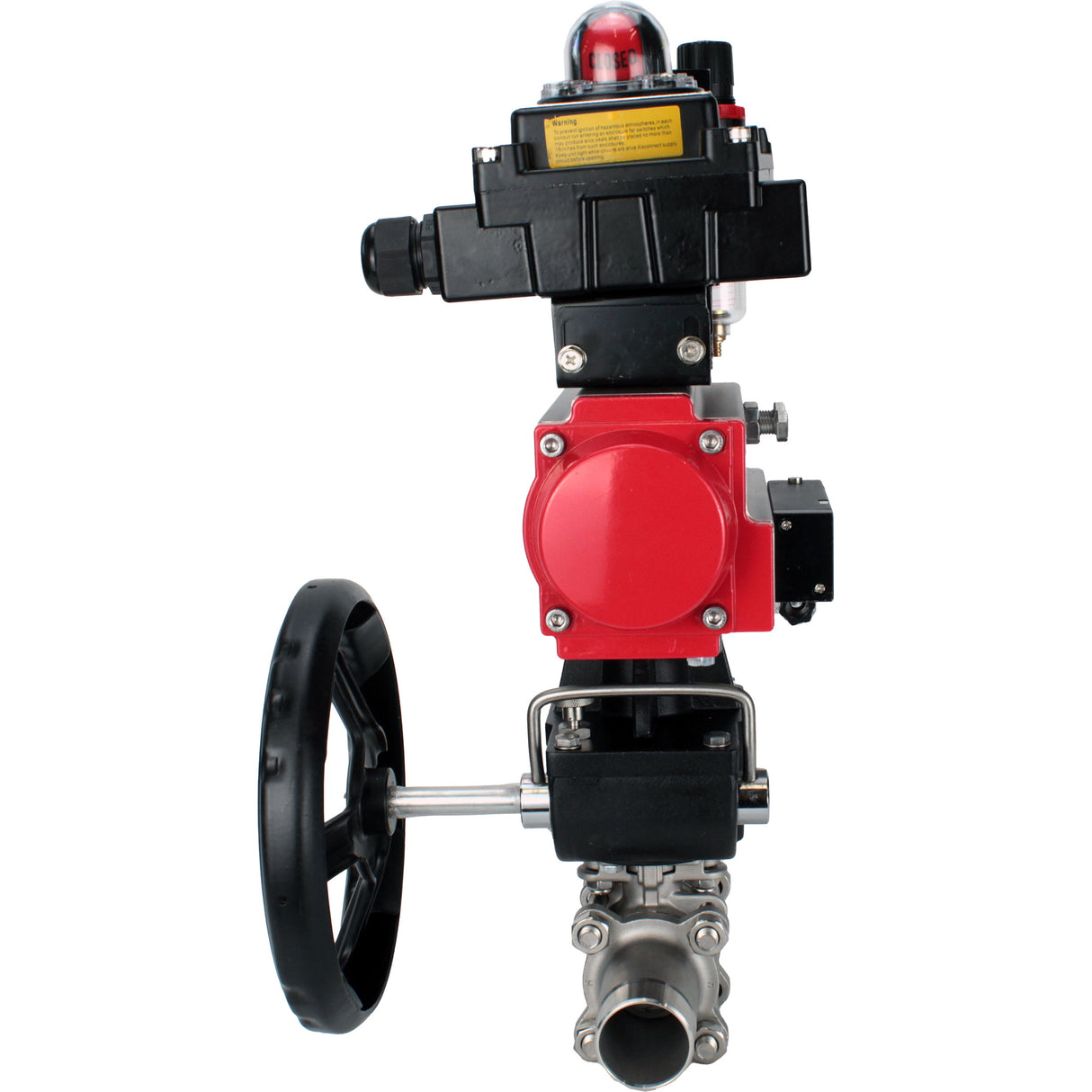 Kugelhähne Elephant BV3131P(3pc)-FP-W-ISO-H LANG DN50-150 Vollbohrung, Gehäuse - Edelstahl 304, zum Schweißen, mit pneumatischem Antrieb PA-DA, pneumatischem Verteiler 4M310-08 220V, MON Getriebe, LSU APL-410N EX und ATU AFC2000