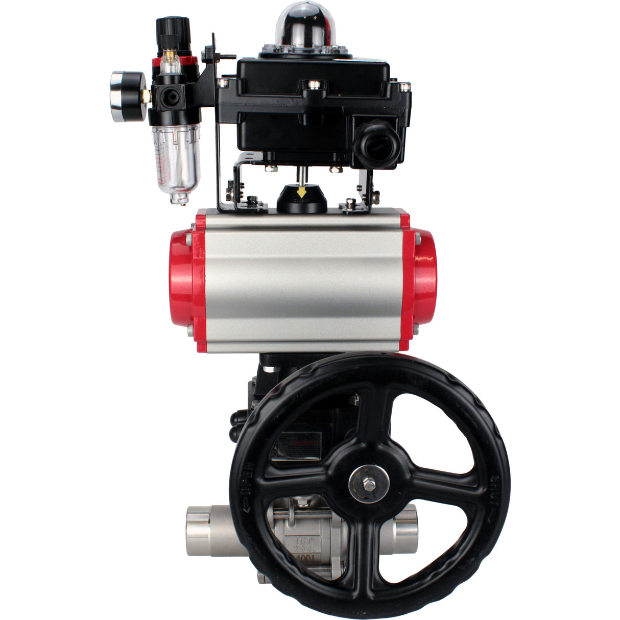 Kugelhähne Elephant BV3131P(3pc)-FP-W-ISO-H LANG DN50-150 Vollbohrung, Gehäuse - Edelstahl 304, zum Schweißen, mit pneumatischem Antrieb PA-DA, pneumatischem Verteiler 4M310-08 220V, MON Getriebe, LSU APL-410N EX und ATU AFC2000