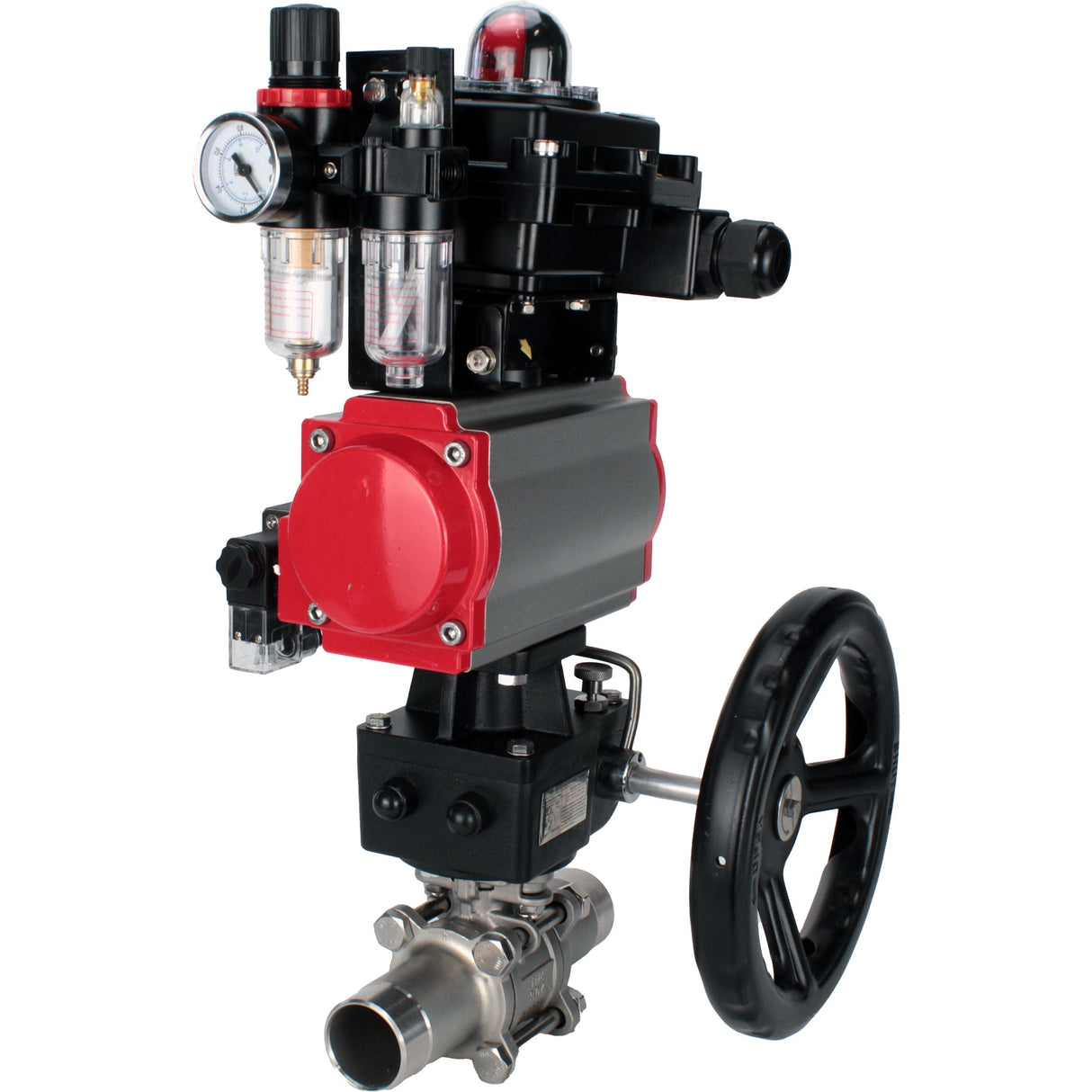 Kugelhähne Elephant BV3232P(3pc)-FP-W-ISO-H LANG DN50-150 Vollbohrung, Gehäuse - Edelstahl 316, zum Schweißen, mit pneumatischem Antrieb PA-DA, pneumatischem Verteiler 4M310-08 24V, MON Getriebe, LSU APL-410N EX und ATU AFC2000