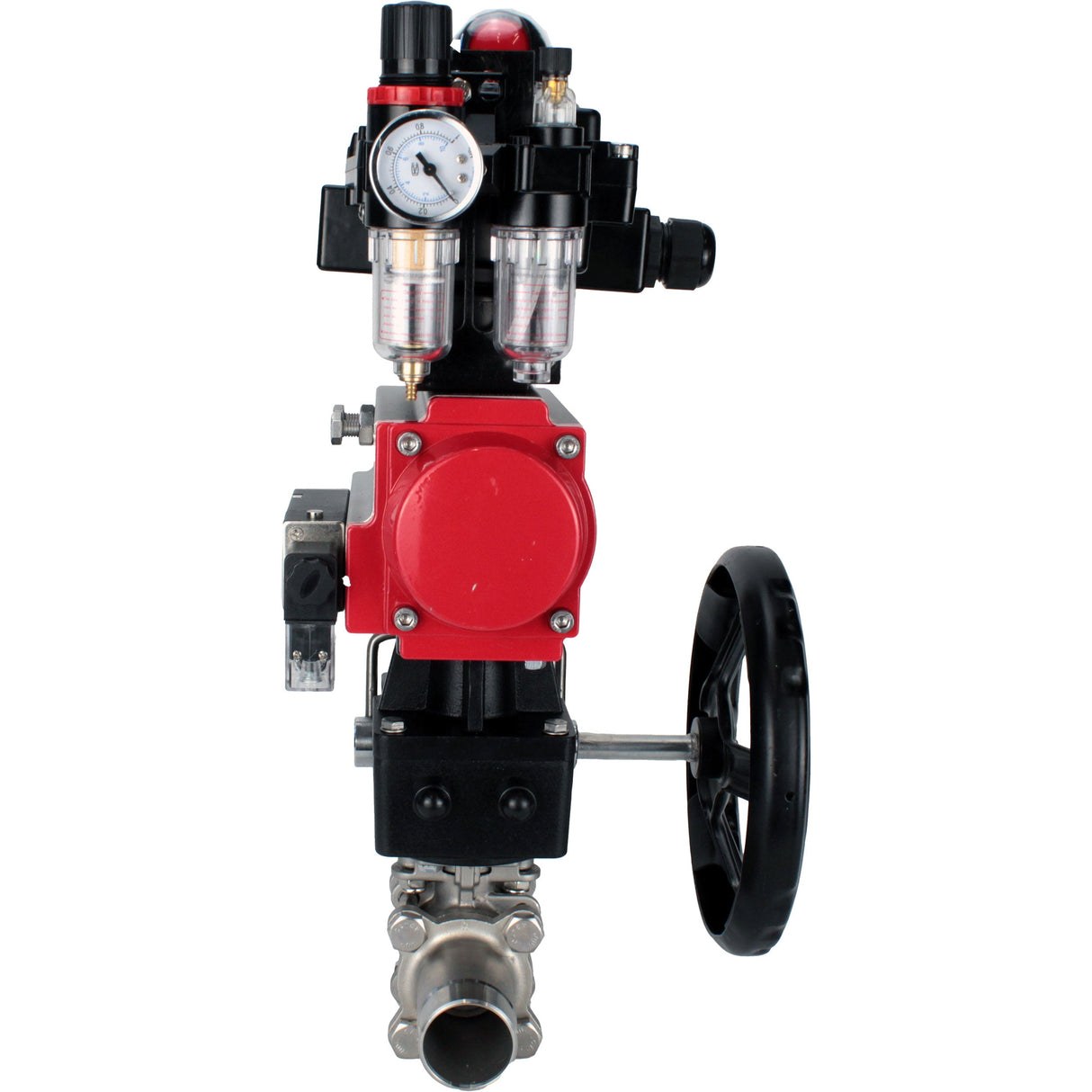 Kugelhähne Elephant BV3232P(3pc)-FP-W-ISO-H LANG DN50-150 Vollbohrung, Gehäuse - Edelstahl 316, zum Schweißen, mit pneumatischem Antrieb PA-DA, pneumatischem Verteiler 4M310-08 220V, MON Getriebe, LSU APL-410N EX und ATU AFC2000