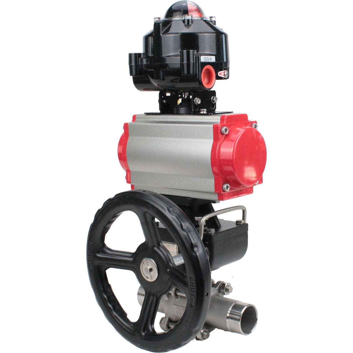 Kugelhähne Elephant BV3232P(3pc)-FP-W-ISO-H LANG DN50-150 Vollbohrung, Gehäuse - Edelstahl 316, geschweißt, mit pneumatischem Antrieb PA-DA, pneumatischem Verteiler 4M310-08 220V, MON Getriebe und Blockendschaltern APL-510N EX