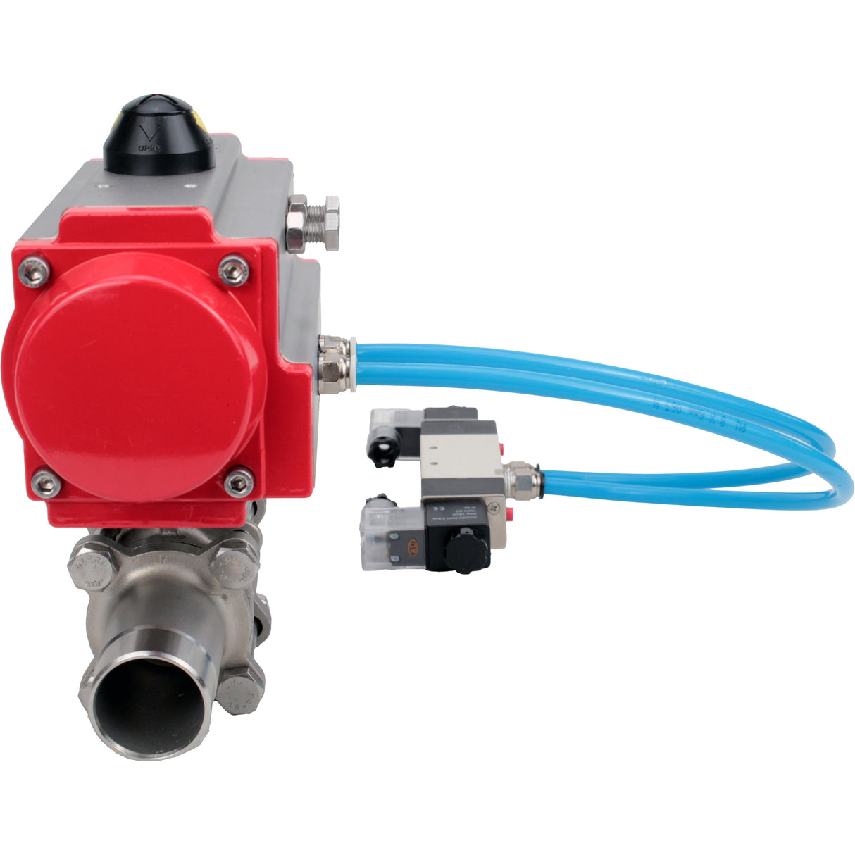 Kugelhähne Elephant BV3131P(3pc)-FP-W-ISO-H LANG voll durchgängig, Gehäuse - Edelstahl 304, zum Schweißen, mit pneumatischem Antrieb Elephant PA-SA und pneumatischem Verteiler 4V320-08 220V