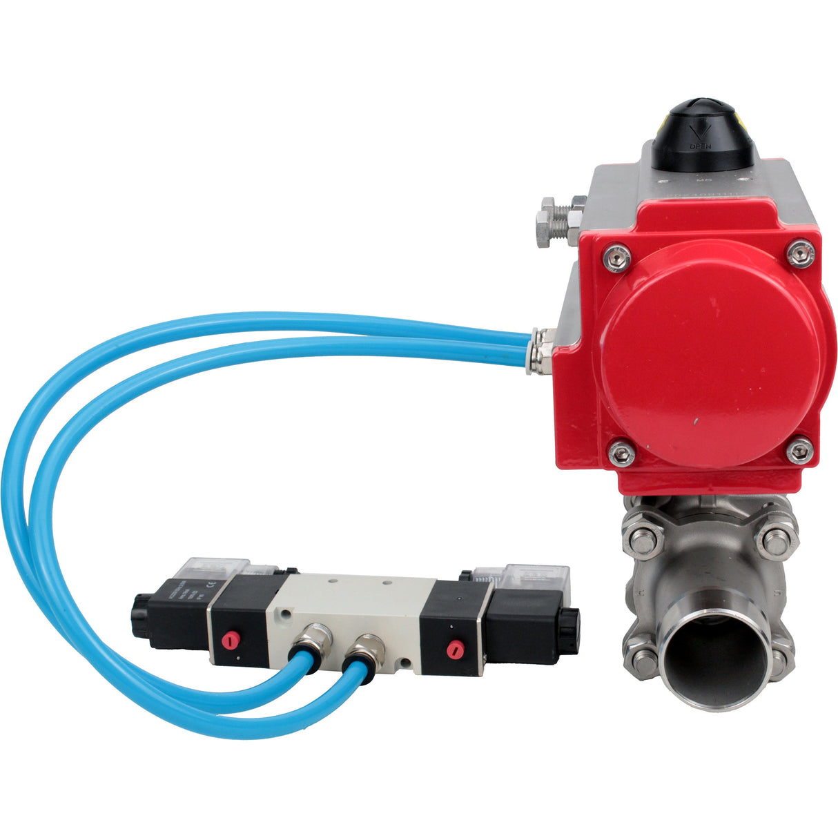 Kugelhähne Elephant BV3131P(3pc)-FP-W-ISO-H LANG voll durchgängig, Gehäuse - Edelstahl 304, zum Schweißen, mit pneumatischem Antrieb Elephant PA-SA und pneumatischem Verteiler 4V320-08 220V